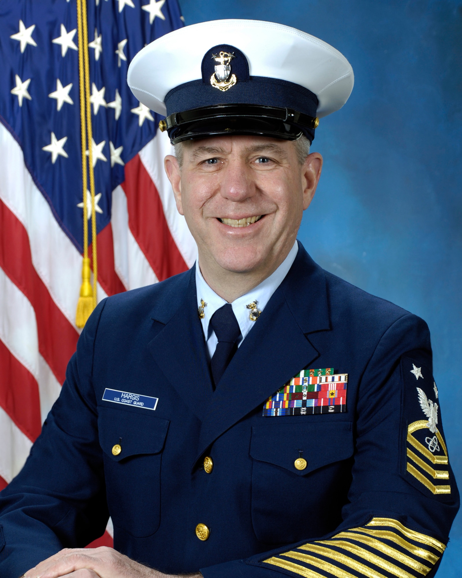 HANSCOM AIR FORCE BASE, Mass. -- U.S. Coast Guard Master Chief Petty Officer Steve Hargis. (U.S. Air Force photo by Linda LaBonte Britt)