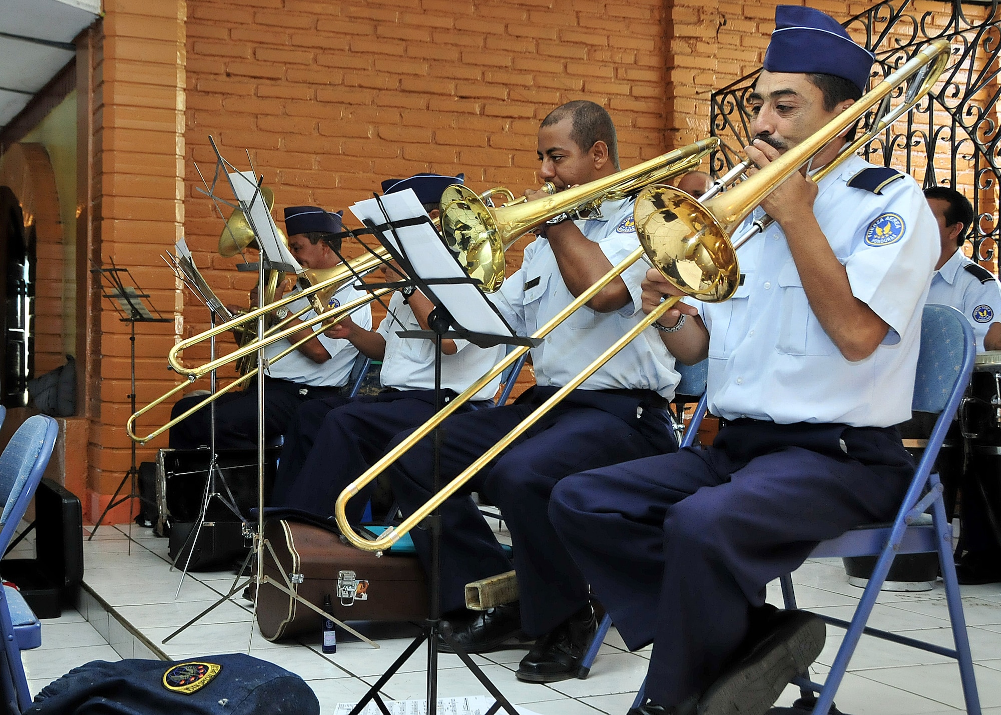The Honduran Air Force band provided music before and after the opening ceremony, as well as the national anthem for both the United States and Honduras in Tegucigalpa, Honduras, Jan. 25.  (U.S. Air Force photo by Tech. Sgt. Lesley Waters)