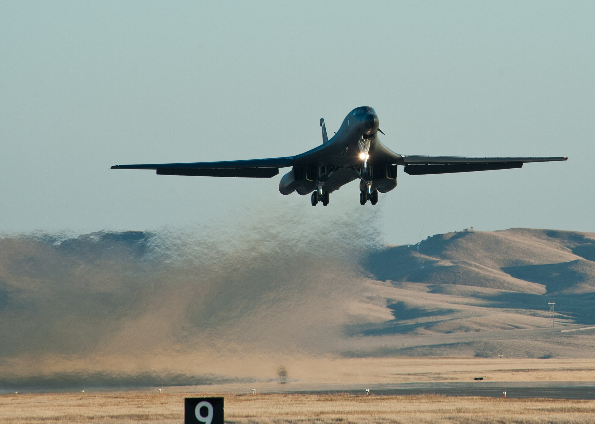 A B-1B takes off from Ellsworth Air Force Base, S.D., Jan. 20, 2012. Approximately 90 Airmen along with six B-1Bs departed for Nellis AFB, Nev. to participate in Red Flag, a combat exercise that train aircrews through realistic combat scenarios. (U.S. Air Force photo by Airman Alystria Maurer/Released)