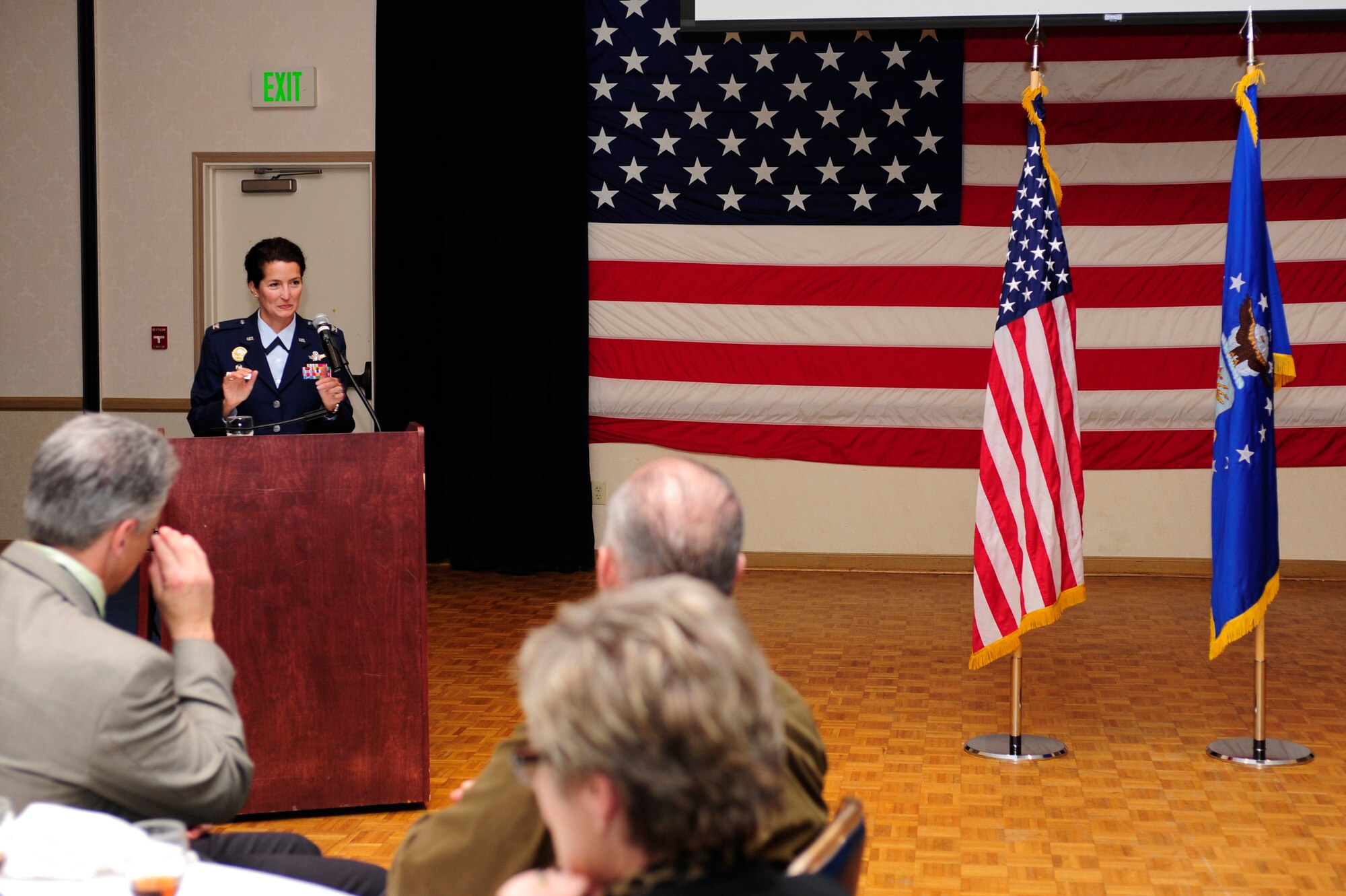 VANDENBERG AIR FORCE BASE, Calif. -- Col. Nina Armagno, 30th Space Wing commander, speaks during the Joint Chambers of Commerce luncheon at the Pacific Coast Club here Wednesday, Jan. 25, 2012. Armagno provided information to the Joint Chambers of Commerce members about Vandenberg's way ahead in 2012. (U.S. Air Force photo/Staff Sgt. Andrew Satran) 
 