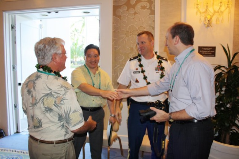 HAWAII — Lt. Col. Douglas B. Guttormsen, U.S. Army Corps of Engineers Honolulu district commander (second from right), recently attended the Association of Pacific Ports (APP) winter conference at Ko'olina on Oahu and presented a briefing called, the "U.S. Army Corps of Engineers: Your Partner in the Pacific."