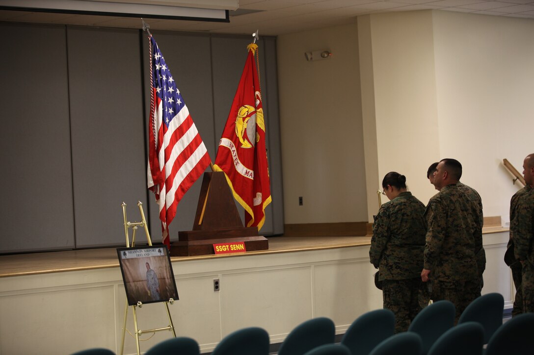 Guests to Staff Sgt. Jimmie Senn’s memorial service pray at Camp Johnson, N.C. Jan 27. Senn was a medium tactical vehicle replacement instructor with Marine Corps Combat Support School wanted to remain the Marine Corps for as long as possible