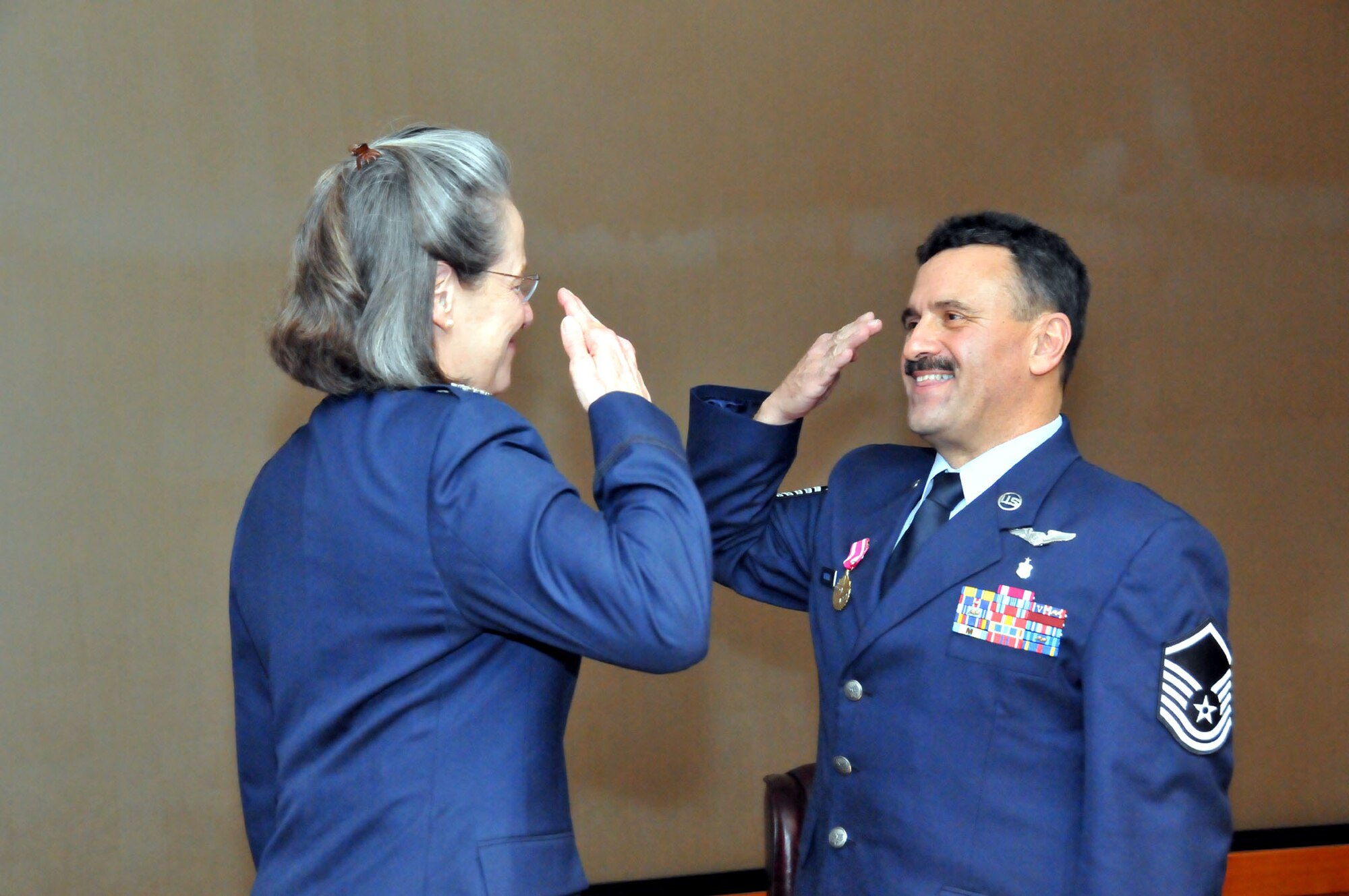 TRAVIS AIR FORCE BASE, Calif. -- Master Sgt. Edward R. Andrews,349th Aerospace Medicine Squadron, holds his retirement ceremony, here, Jan. 22. (U.S. Air Force photo / Master Sgt. Robert Wade)