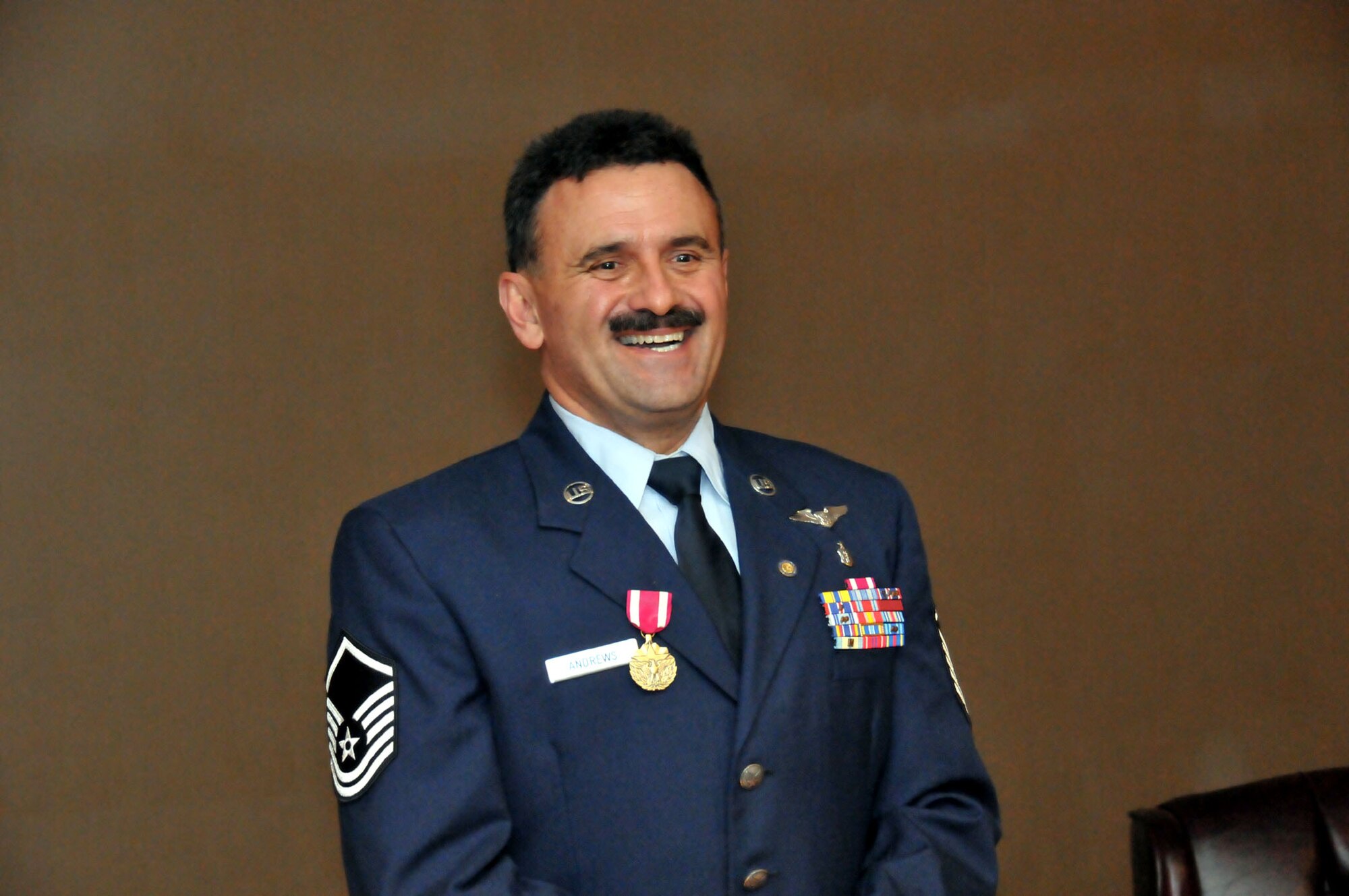 TRAVIS AIR FORCE BASE, Calif. -- Master Sgt. Edward R. Andrews,349th Aerospace Medicine Squadron, holds his retirement ceremony, here, Jan. 22. (U.S. Air Force photo / Master Sgt. Robert Wade)