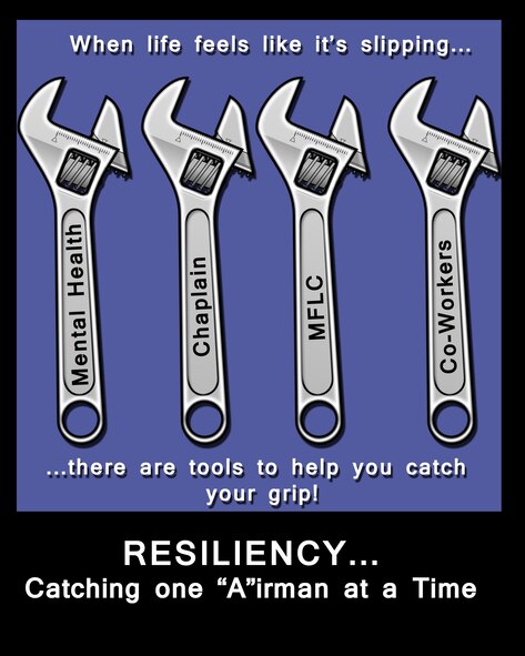 Airmen are reminded there are many tools available to assist them with being resilient, the ability to bounce back, when faced with tough life issues. (Graphic by Tech. Sgt. Chyrece Campbell)