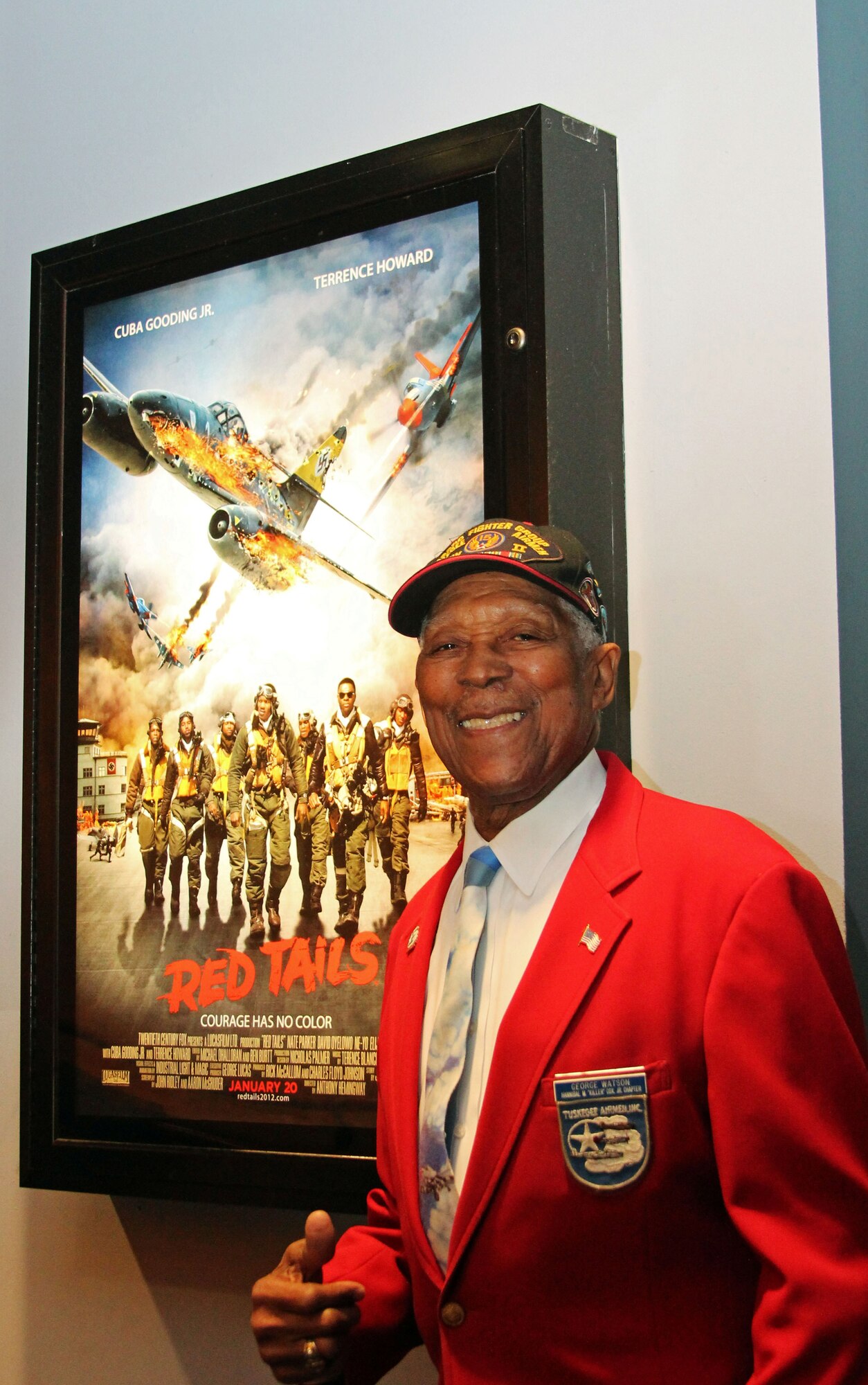 Tech. Sgt. (Ret.) George Watson, an original Tuskegee Airman, and members of the 314th Recruiting Squadron viewed a private screening of “Red Tails” at the Pearl Theater in Philadelphia, Pa. Jan. 20. (U.S. Air Force photo/Tech. Sgt. Derek Bishop)