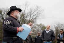 VICKSBURG, Miss. - Bruce Stewart, Barksdale Air Force Base historian, speaks with a group of chief master sergeants and chief selects about the Civil War era in Vicksburg, Miss., Jan. 26. Stewart dressed up as a Civil War era Union first sergeant to help make the tour of Vicksburg feel more authentic. (U.S. Air Force photo/Airman 1st Class Benjamin Gonsier)(RELEASED)
