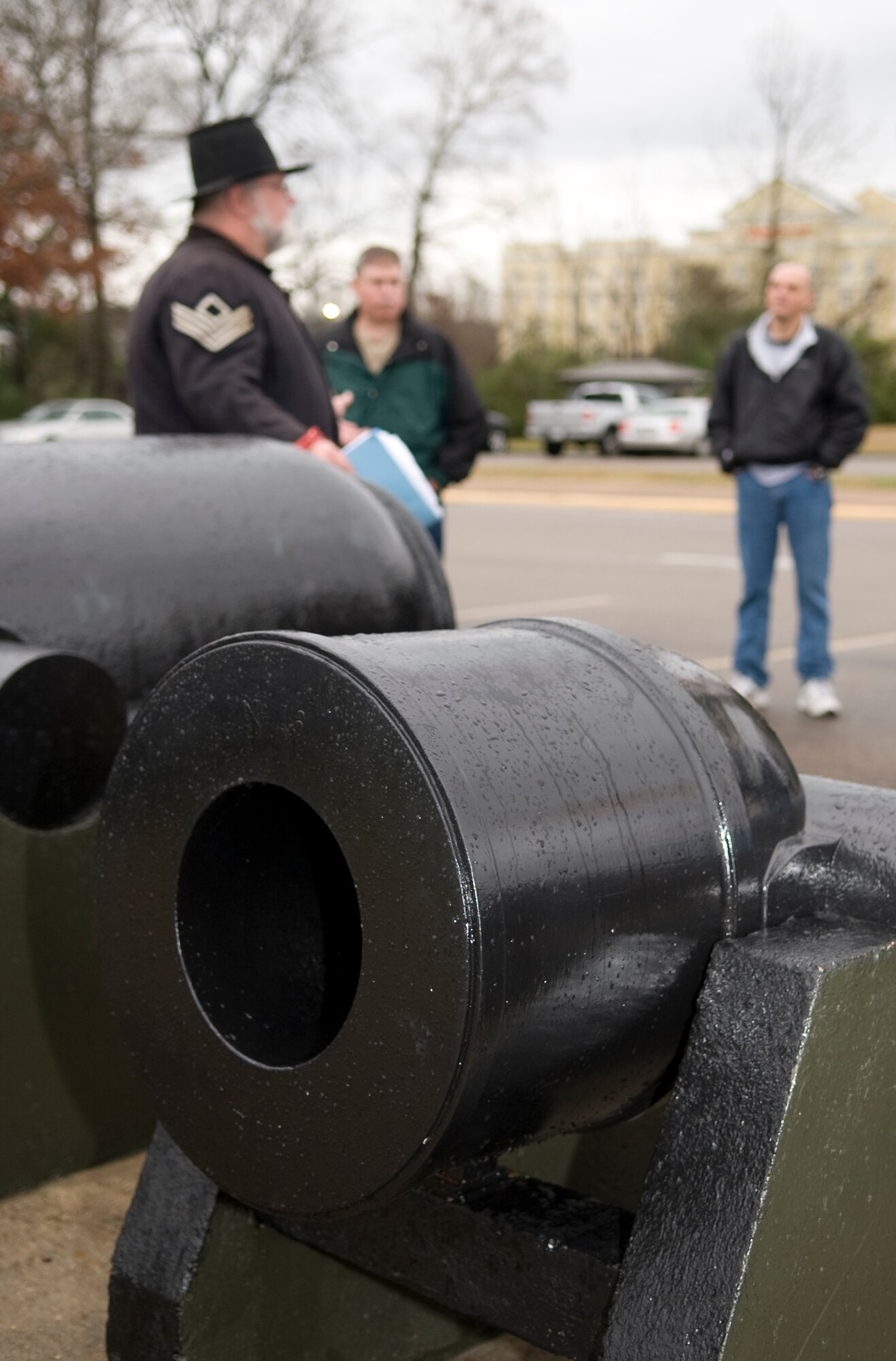 VICKSBURG, Miss. - Bruce Stewart, Barksdale Air Force Base historian, speaks to a group of chief master sergeants and chief selects about the cannon soldiers used during the Civil War in Vicksburg, Miss., Jan 26. The Air Force Global Strike Command welcomed its new chiefs by sending them on a tour of Vicksburg. During the tour, Stewart explained to the chiefs and chief selects how senior NCOs motivated their men back in the Civil War era. (U.S. Air Force photo/Airman 1st Class Benjamin Gonsier)(RELEASED)
