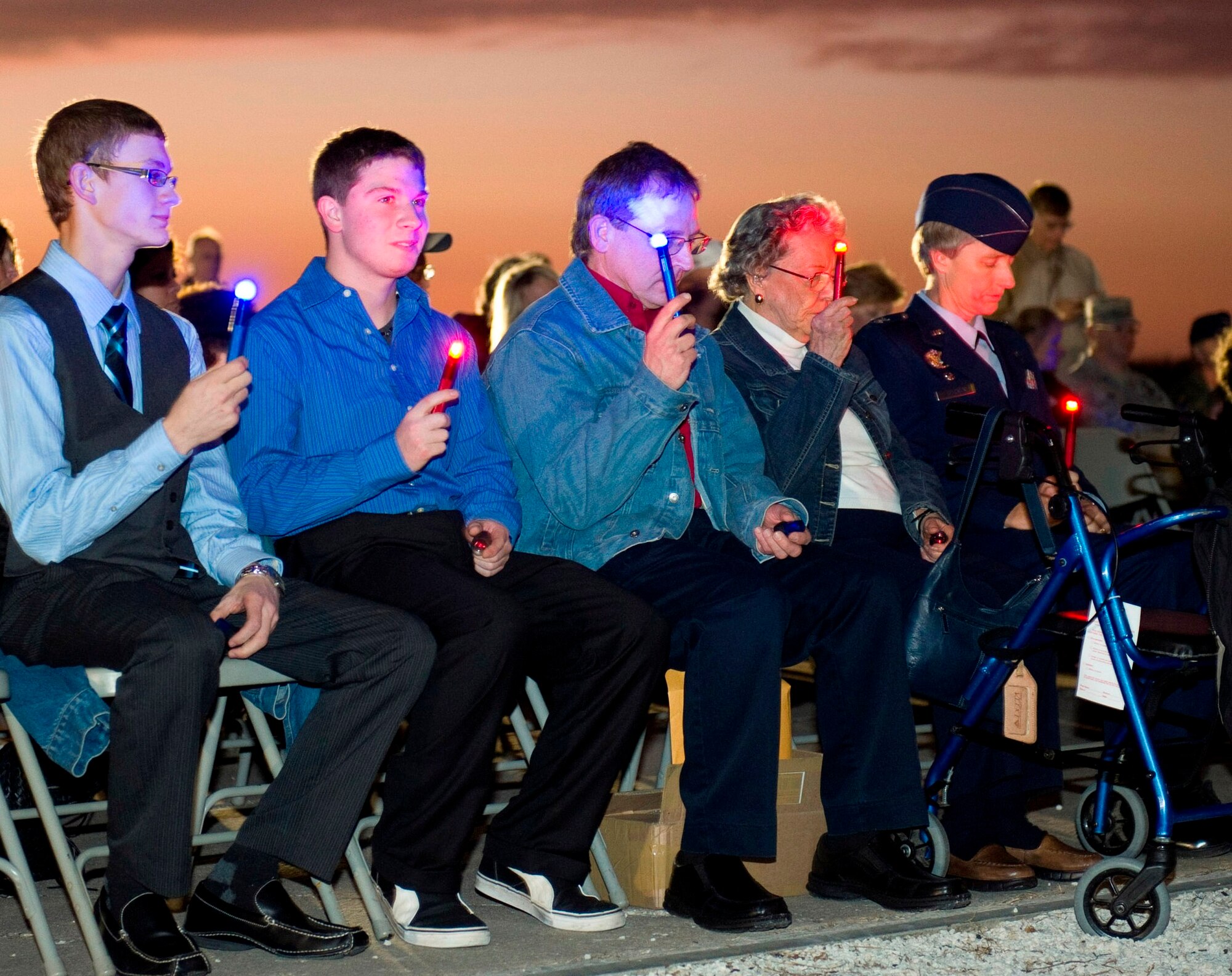 Col. Loretta Kelemen, far right, commander, 45th Mission Support Group, is
joined by Mrs. Betty Grissom, to her left, wife of Lt. Col. Gus Grissom, and
family members during the 45th Anniversary of the Apollo 1 accident July 27
at Complex 34 on Cape Canaveral Air Force Station.
