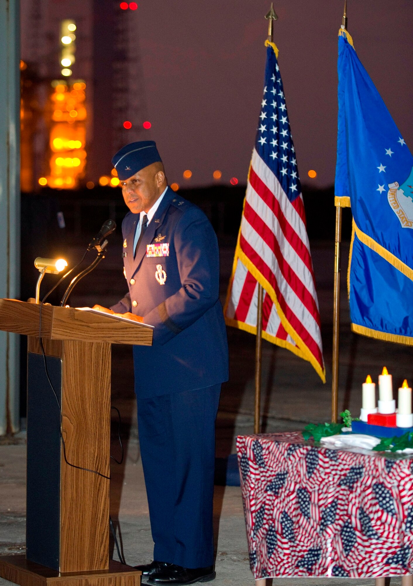 “Mrs. Grissom,” said Brig. Gen. Anthony Cotton, “you have given more than
anyone could have asked and we are grateful to each one of you for your
sacrifices. I want to assure you that we are doing everything in our power
to continue to tell the story of what happened here so that it may never be
forgotten,” said the commander of the 45th Space Wing.
