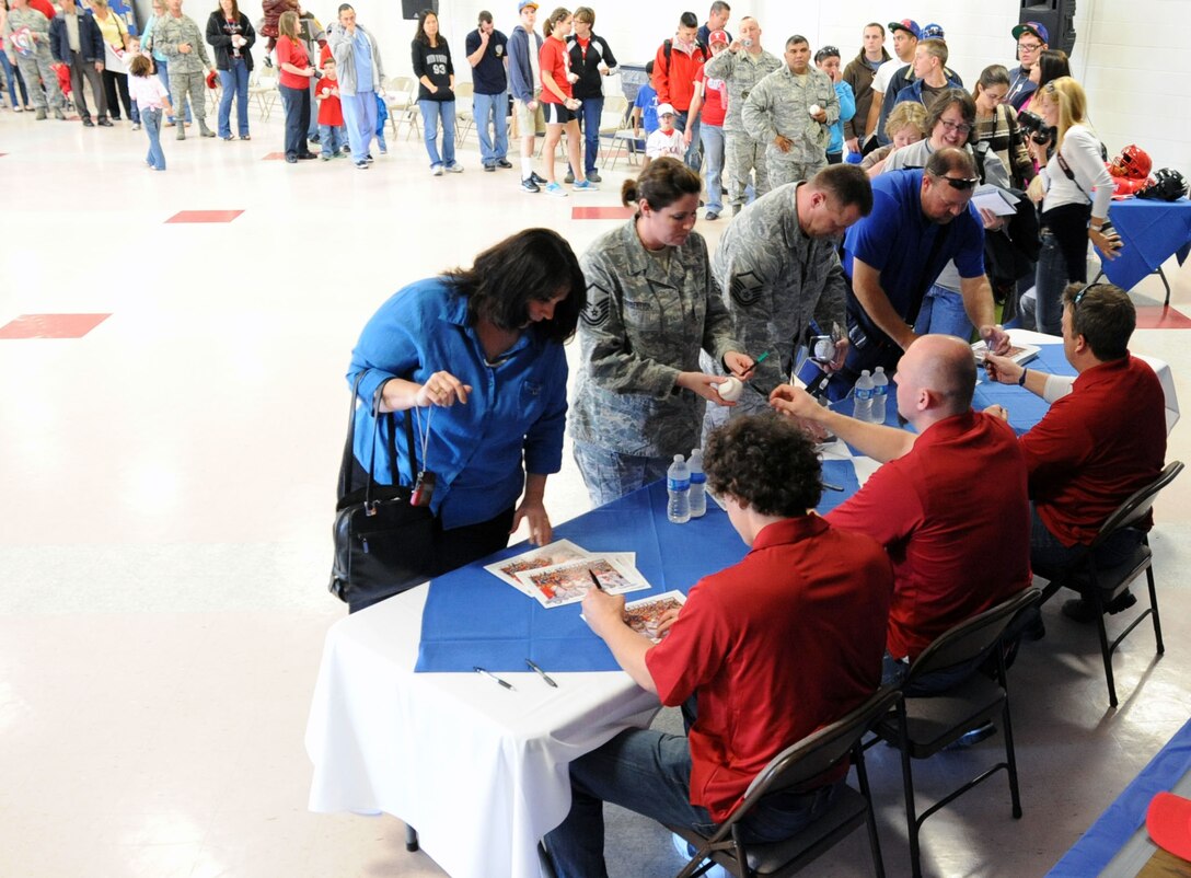 Members of the Texas Rangers sign autographs for hundreds of eager fans Jan. 27 at the Sheppard community center.  The Rangers Winter Caravan Tour made a stop at Sheppard Jan. 27. (U.S. Air Force Photo/ Josh Wilson)