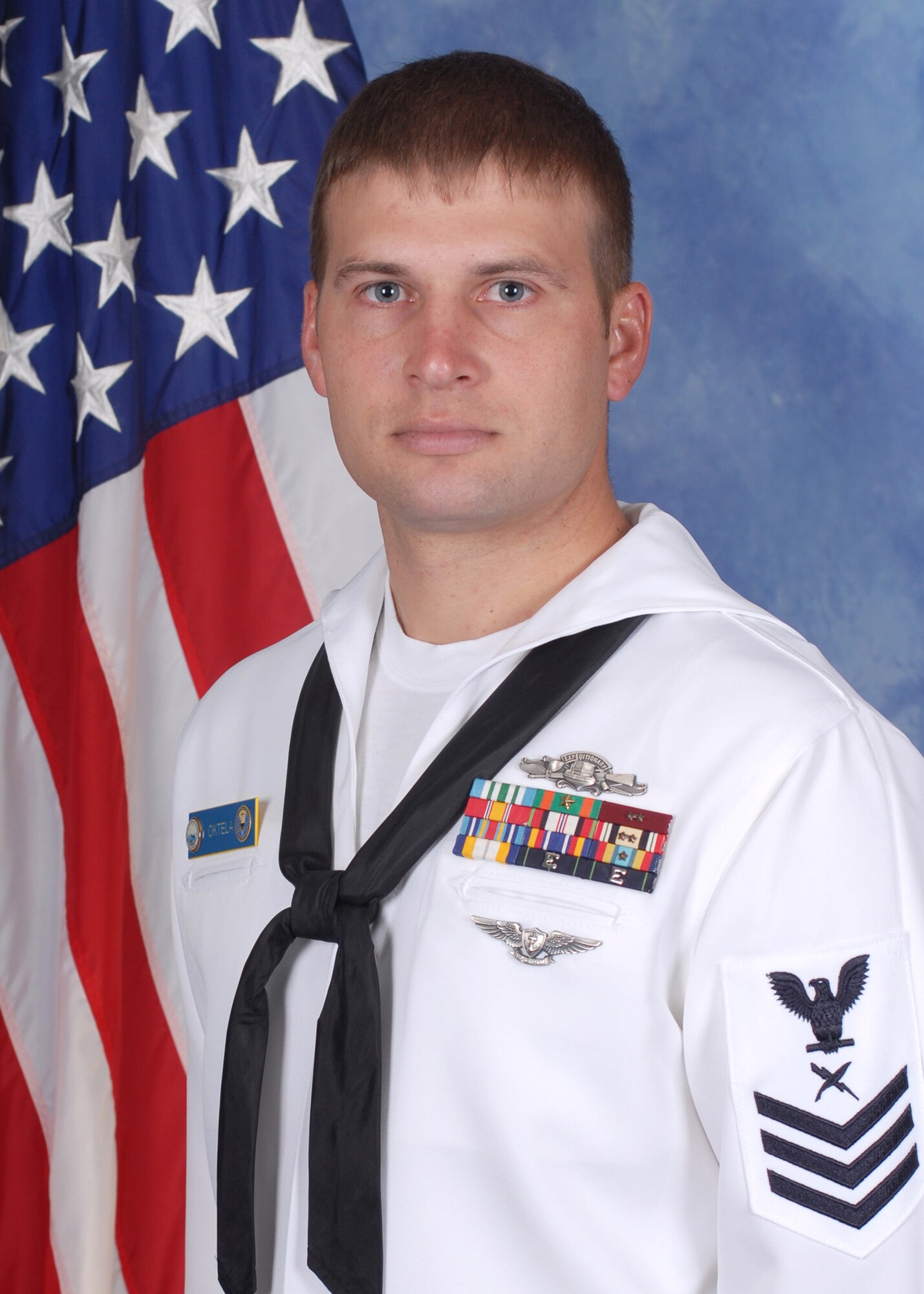 GOODFELLOW AIR FORCE BASE, Texas -- Navy Petty Officer 1st Class Joseph Oktela, Center for Information Dominance Detachment, is the Team Goodfellow 2011 Sailor of the Year. The annual awards program recognizes military and civilian personnel who compete in 25 categories for their significant contributions to the 17th TRW, the community and the mission. (U.S. Air Force photo/Lou Czarnecki)  