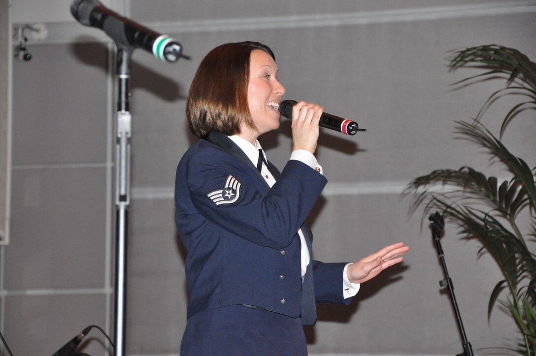 SSGT Rachel Trimble sings during a late night Direct Hit Concert.  The party was still going at 4 AM!