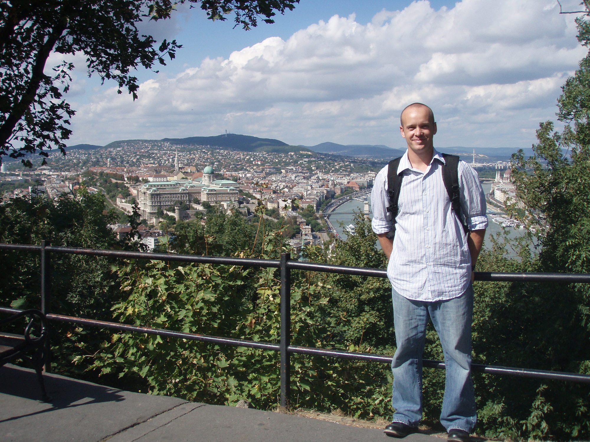 1st Lt. Alejandro Bihar stands on top of the Citadel overlooking Budapest and the Danube River in Hungary.  Bihar is a member of the Language  Enabled Airman Program, or LEAP, and spent time in Hungary as part of the language-intensive training event. (U.S. Air Force photo)