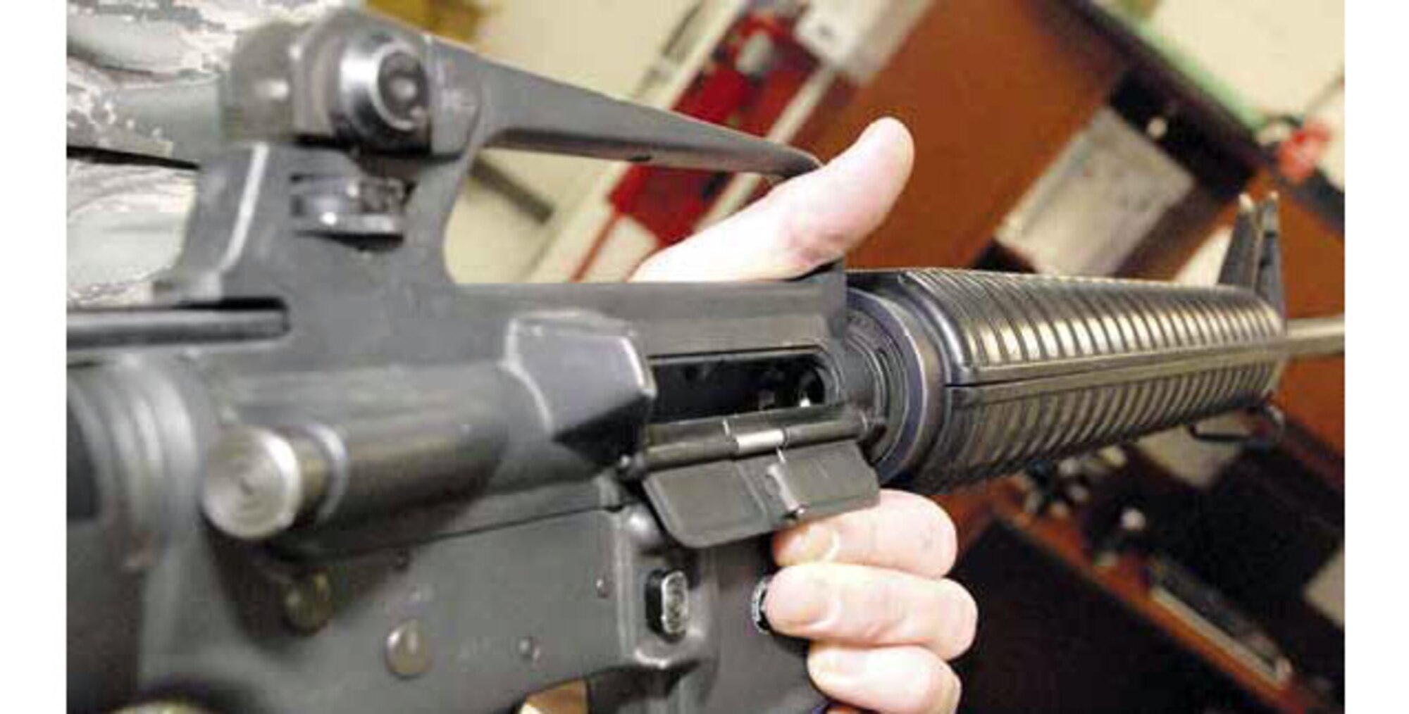 Observe the chamber for an ejection of the round and to make sure the chamber and receiver area are clear. (If not clear proceed to remedial action)   (U.S. Air Force photo by SrA Patrick Cabellon)


