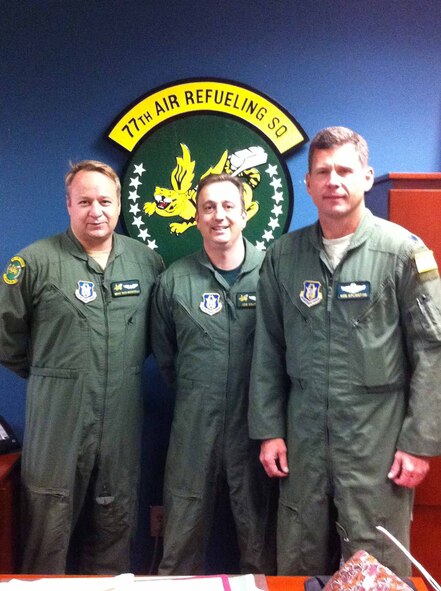 From left to right: Master Sgt. Riccardo Bonicelli, Lt. Col. Joseph Cautero and Lt. Col. Robert Applington were awarded the Maj. Gen. Tom E. Marchbanks, Jr. Memorial Award for professional flight performance for the Reserve Officers Association in late Janaury. (USAF photo courtesy of 916 OG)