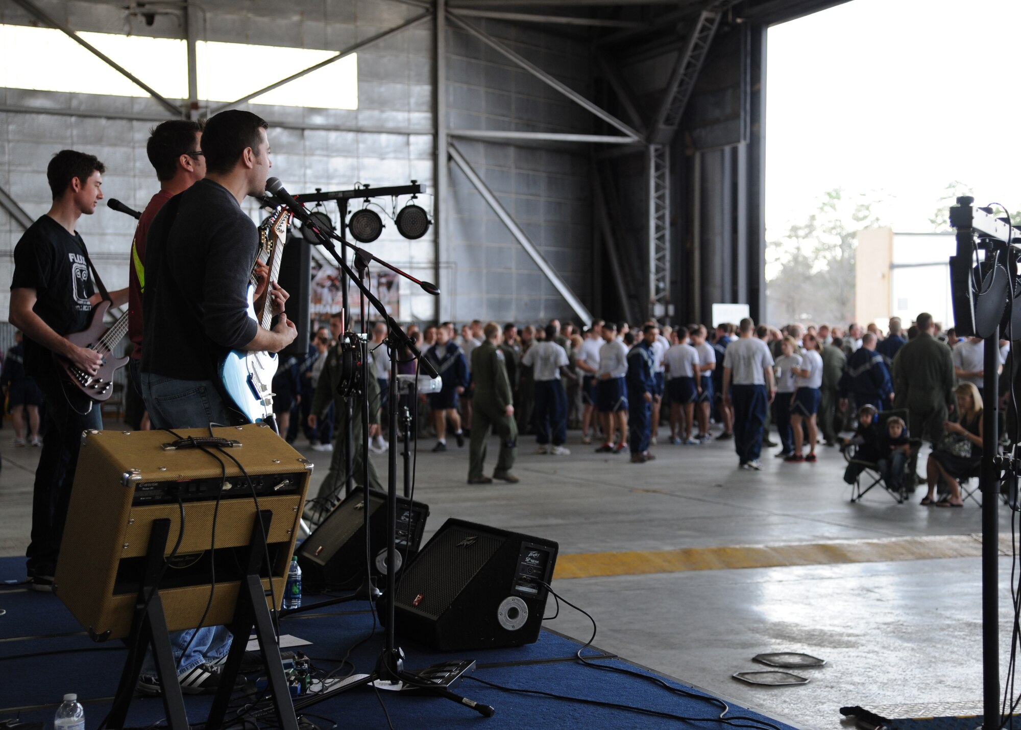 Airmen on Columbus Air Force Base and their families gathered at Hangar 3 for music, beverages, and a little social fun at the end of BLAZE Day 2012 to build the social aspect of Comprehensive Airmen Fitness.  Throughout the day Airmen participated in events covering the physical, mental, spiritual, and social domains of Comprehensive Airmen Fitness to build their resiliency. (U.S. Air Force photo/Airman 1st Class Chase Hedrick)