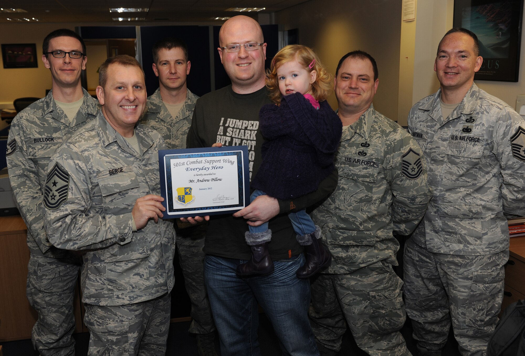 RAF ALCONBURY, United Kingdom - Andrew Pillow, 501st Combat Support Wing Contracting, was named the January 501st Everyday Hero from the 501st CSW Staff. He is responsible for conducting the best and most efficient contracting strategies in support of the 501st CSW and all of its geographically separated units. (U.S. Air Force photo by Tech. Sgt. John Barton)