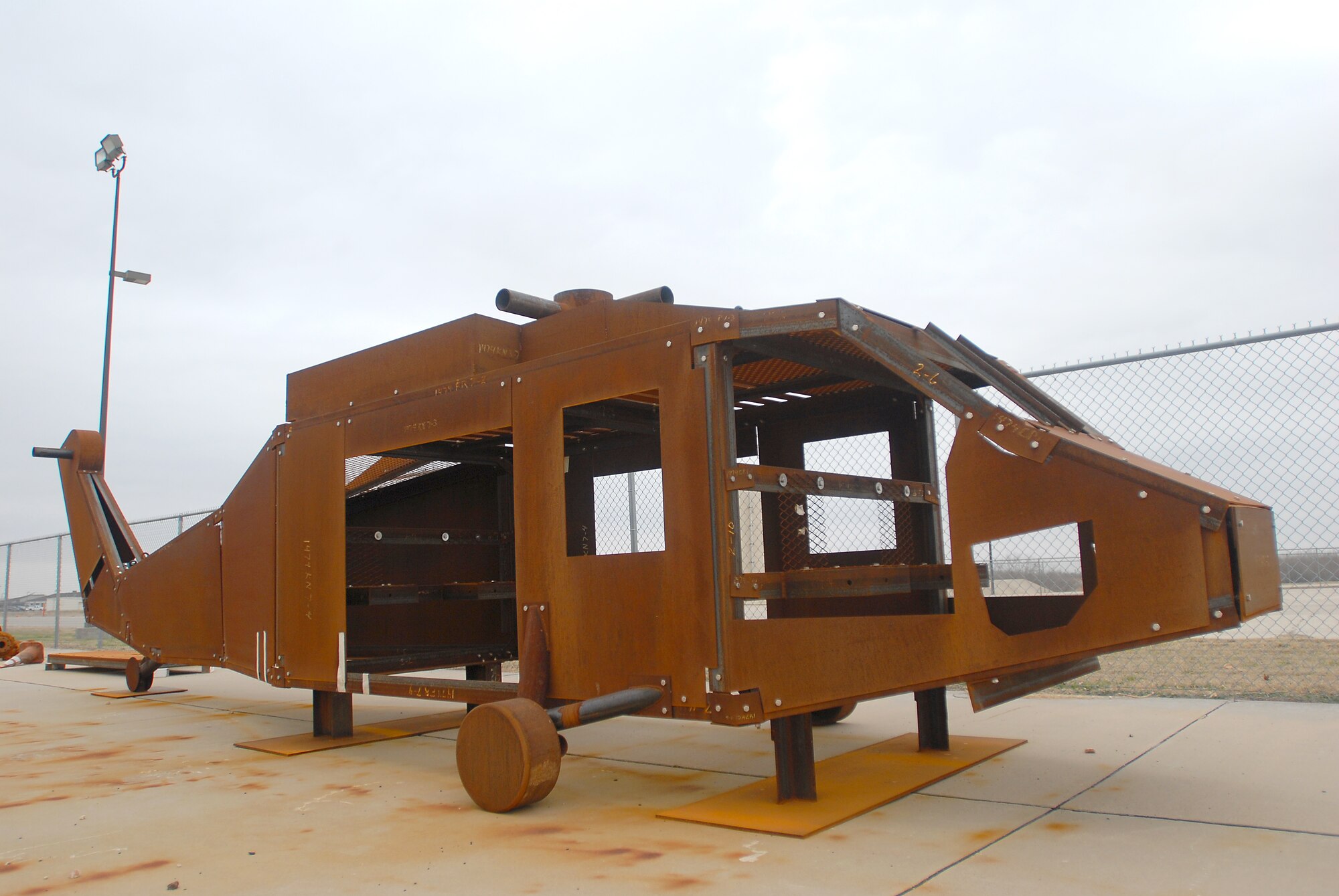 GOODFELLOW AIR FORCE BASE, Texas-- The new helicopter fire trainer waits to be installed at Louis F. Garland Fire Academy, here, Jan. 25. The new trainer will not only use less fuel than its predecessor but will also last an estimated three times longer. (U.S. Air Force photo/ Airman 1st Class Michael Smith)