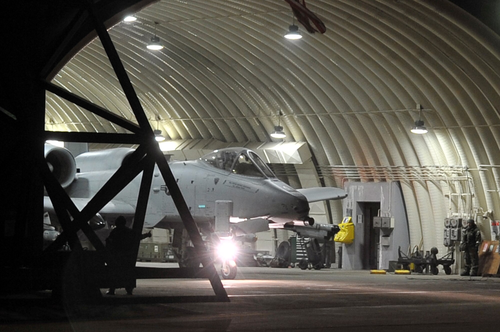 An A-10 Thunderbolt II from the 51st Fighter Wing is ready to taxi onto the flight line to start the flying mission as a part of exercise Beverly Bulldog 12-01 Jan. 31,2012. The exercise is a peninsula-wide operational readiness exercise held to train U.S. forces throughout South Korea. (U.S. Air Force photo/Staff Sgt. Craig R. Cisek)