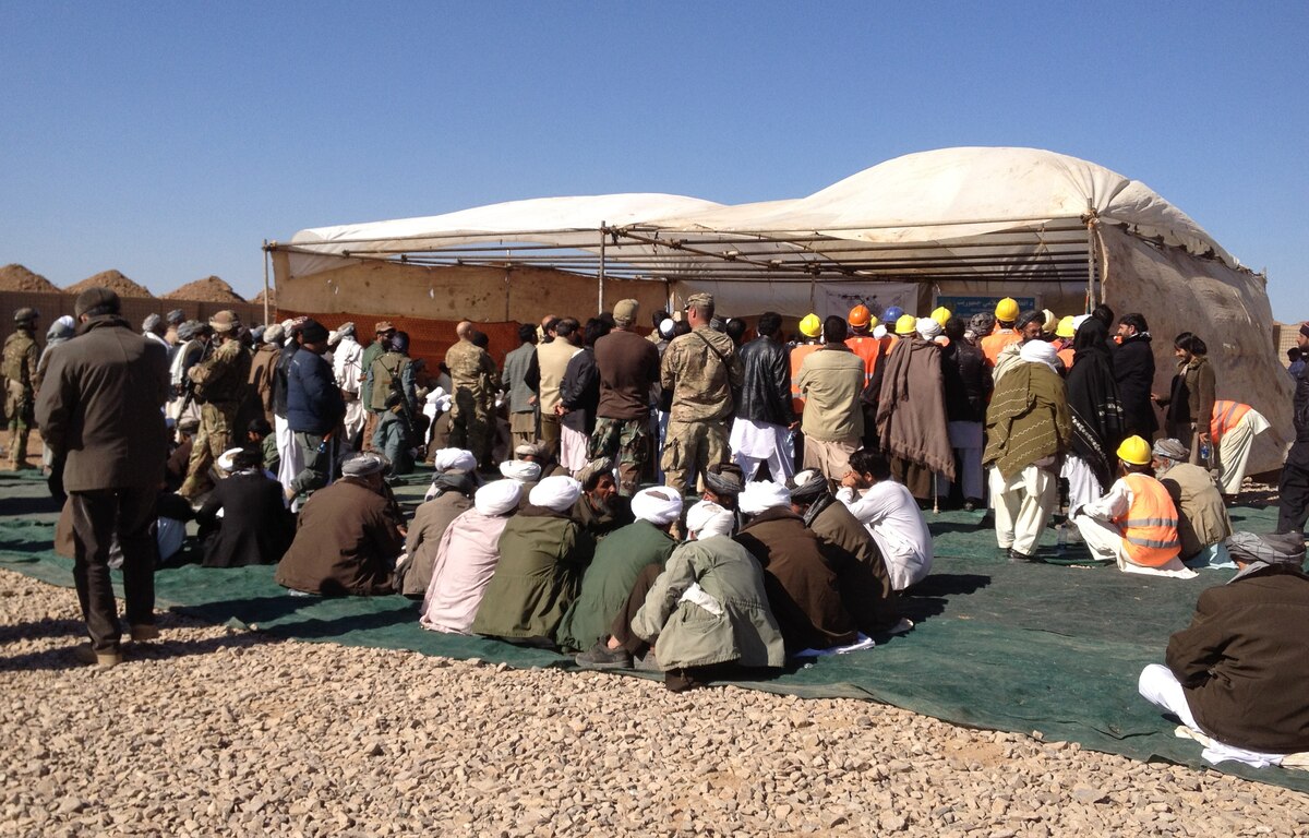 More than 200 village elders, from areas surrounding Shindand Air Base, Afghanistan, gather to attend the groundbreaking for the hospital Jan. 28, 2012.(courtesy photo)
