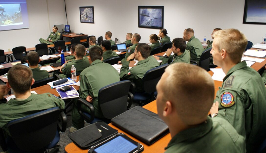 Euro-NATO Joint Jet Pilot Training students learn about the human factors that can derail them and their aircraft in flight Jun 7, 2012 at Sheppard Air Force Base, Texas.  Undergraduate Pilot Training students receive 50 hours of physiological training over the first year of training and all pilots and aircrew are required to take refresher training every five years, to include exposure to hypoxia symptoms. (U.S. Air Force photo/Dan Hawkins)