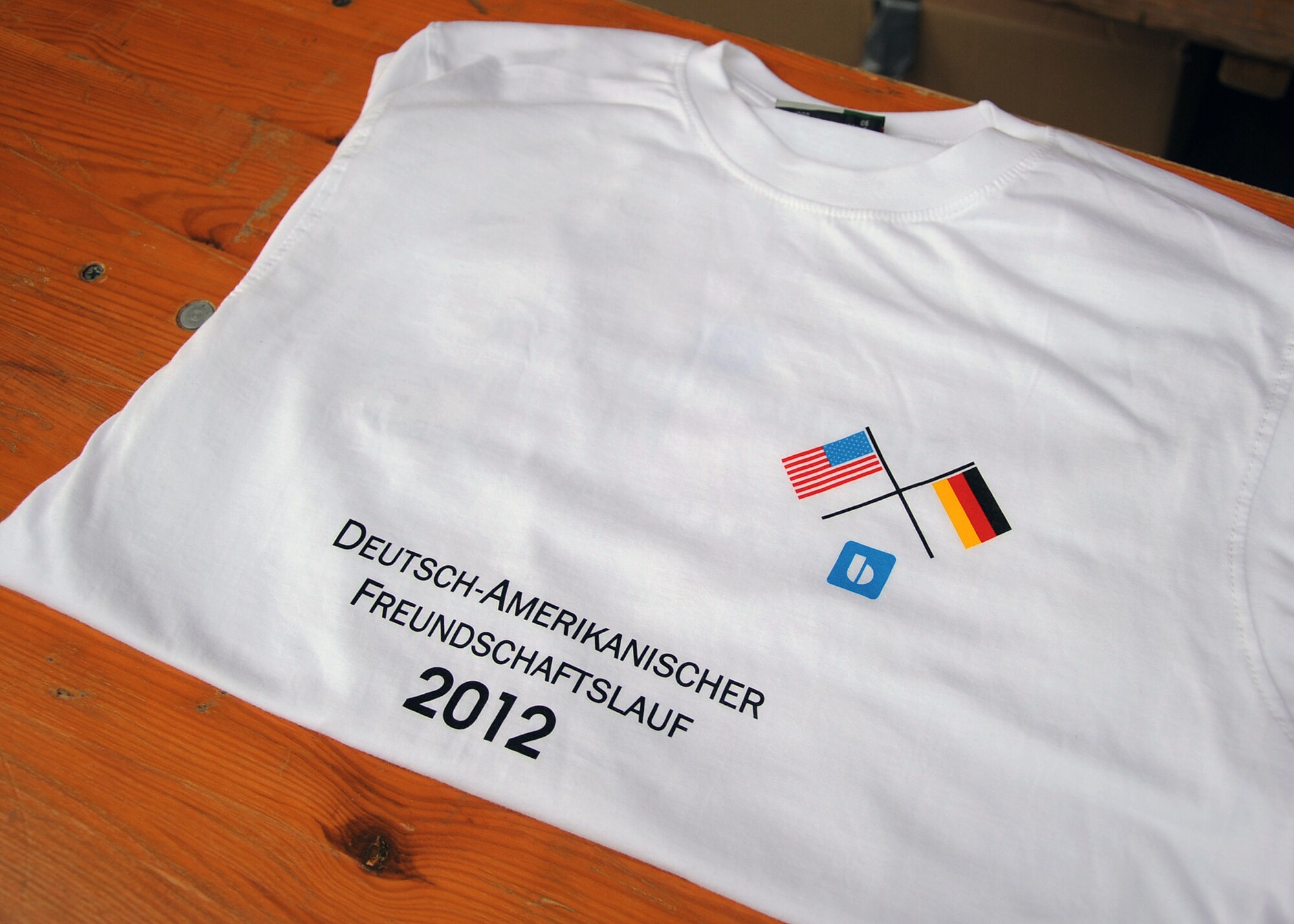 SPANGDAHLEM AIR BASE, Germany – A shirt is displayed in Binsfeld July 1 during the ninth annual German-American Friendship Run. The back of the shirt reads “Trust in a strong partnership.” Race organizers distributed some of the shirts to the more than 300 Germans and Americans who participated in the run, which focuses on building partnerships and relationships between the two countries’ peoples. (U.S. Air Force photo by Staff Sgt. Daryl Knee/Released)