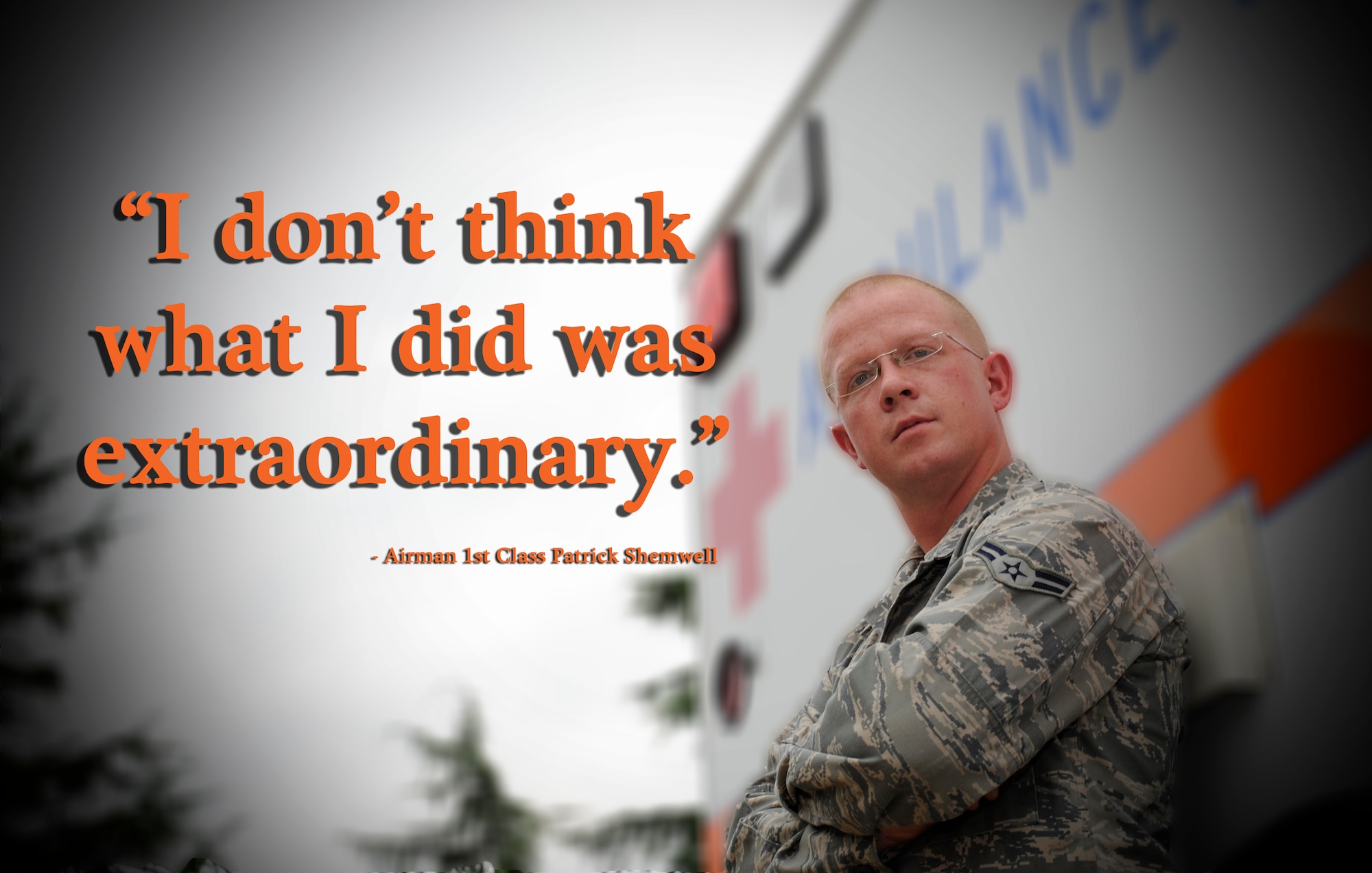 Airman 1st Class Patrick Shemwell was recently credited with saving the life of a local Korean man twice by performing CPR June 24, 2012, near Kunsan Air Base, Republic of Korea. The Owensboro, Ky., native credits his ability to save the man's life to training he received Air Force.(U.S. Air Force photo illustration/Staff Sgt. Rasheen Douglas)
