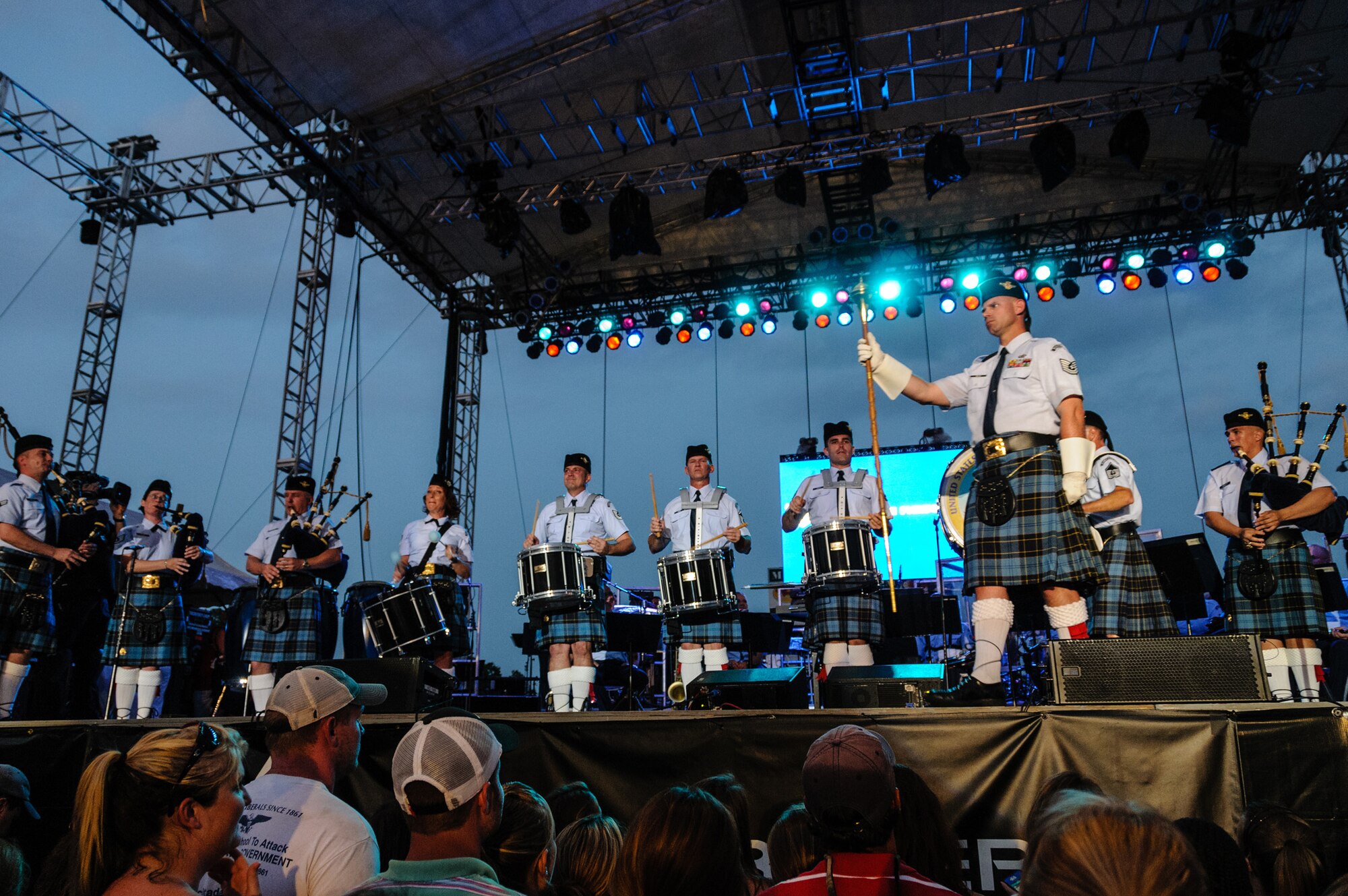 Members of the Band of the U.S. Air Force Reserve's Pipe Band perform during the annual Independence Day Concert at McConnell Talbert Memorial Stadium in Warner Robins, Ga., July 2. (U.S. Air Force photo/Staff Sgt. Alexi Saltekoff)