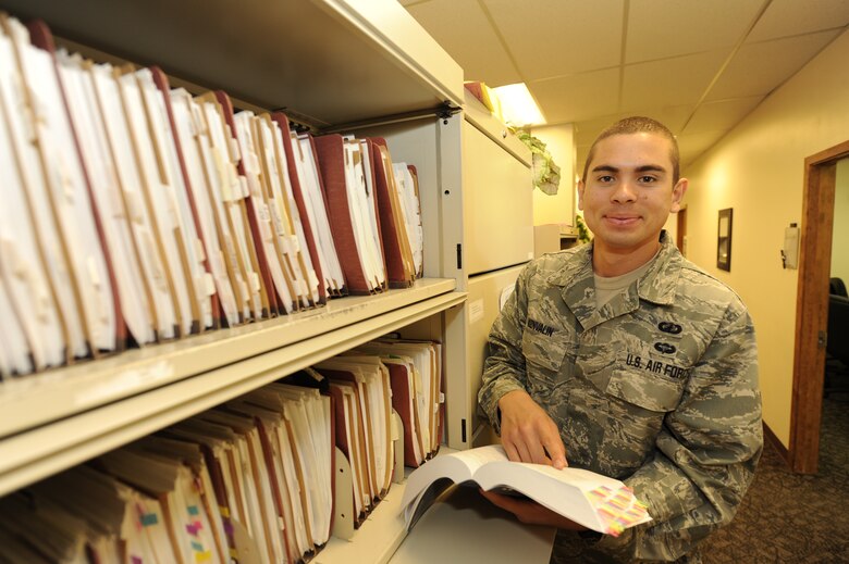 Airman 1st Class Ivan A Konvalin, 92nd Contracting Squadron contracting specialist, has been selected as a member of Team Fairchild's elite, Fairchild's Finest at Fairchild Air Force Base, Wash. (U.S. Air Force photo by Airman 1st Class Ryan Zeski/Released)