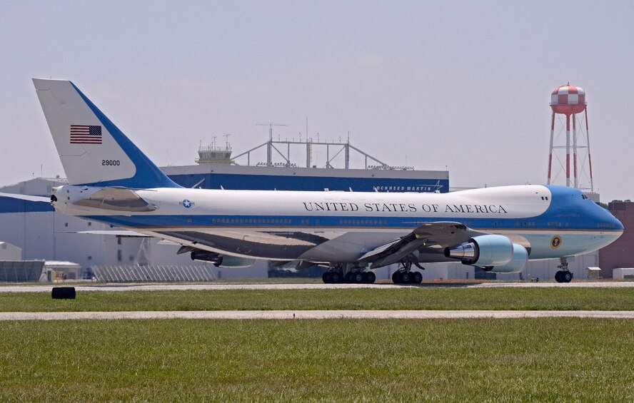 Air Force VC-25, 29000, back taxis down the runway for departure from Dobbins ARB, Jun 26. The aircraft made a stopover at Dobbins as backup to the other VC-25 or Air Force One, which was carrying the president on a trip to Atlanta, Ga. and Miami, Fla.  (U.S. Air Force photo/ Brad Fallin)