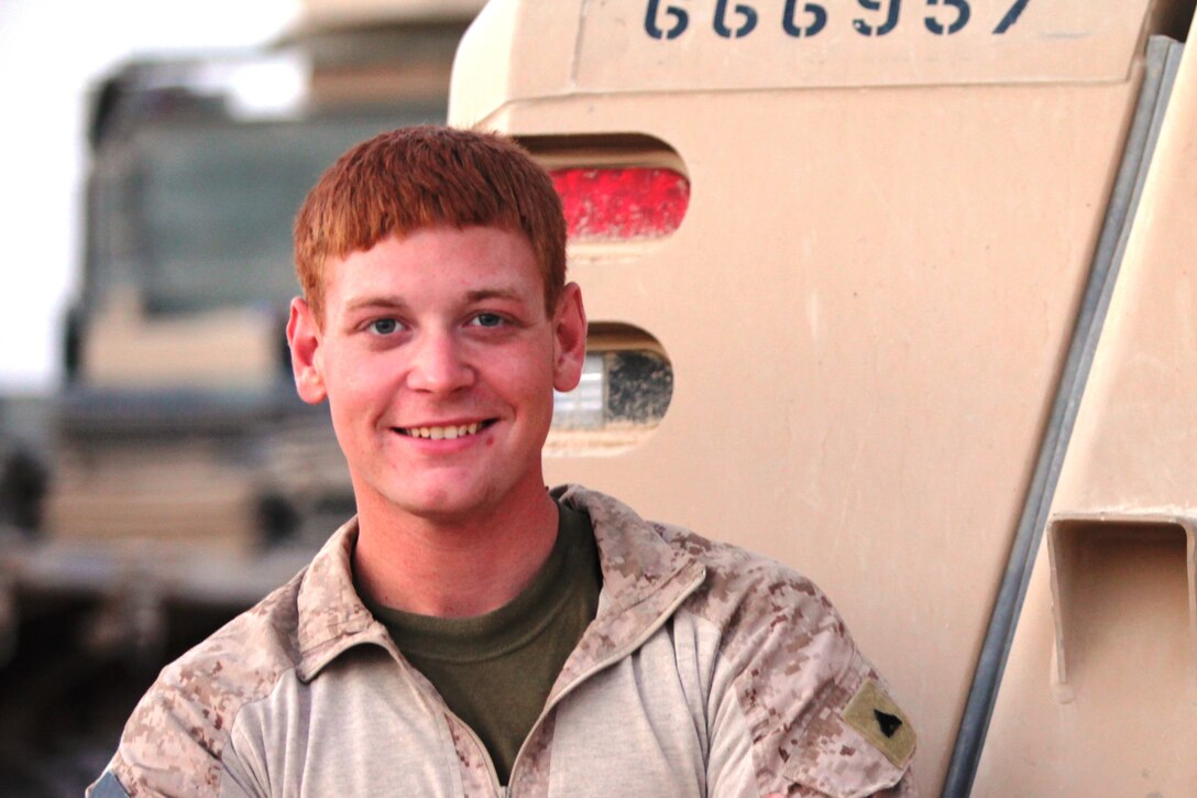 Cpl. Dustin Carlton, wrecker operator, 8th Engineer Support Battalion, 1st Marine Logistics Group (Forward), provides tow capabilities for military vehicles that break down and cannot be fixed quickly during missions throughout Helmand Province, Afghanistan. “Sometimes we tow vehicles and sometimes we fix them… I love my job and I’m great at what I do.”