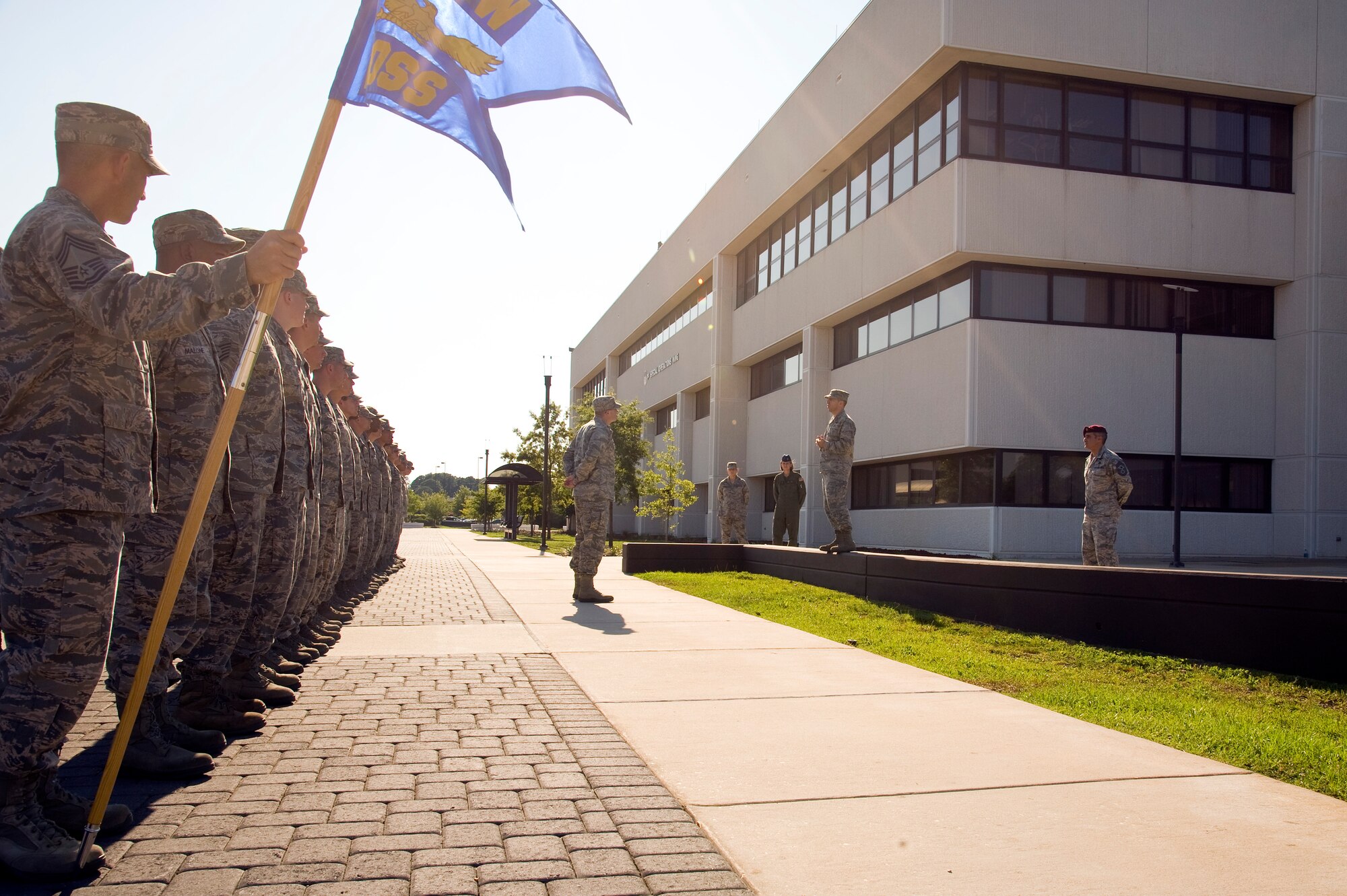 Col. Jim Slife, commander of 1st Special Operations Wing, speaks to Airmen of 1st Special Operations Support Squadron about the importance of honoring the American flag, after a retreat ceremony in front of wing headquarters at Hurlburt Field, Fla., June 27, 2012. Retreat ceremonies are performed weekly with different squadrons rotating who carries out the honor. (U.S. Air Force photo/Airman 1st Class Michelle Vickers)  (Released)
