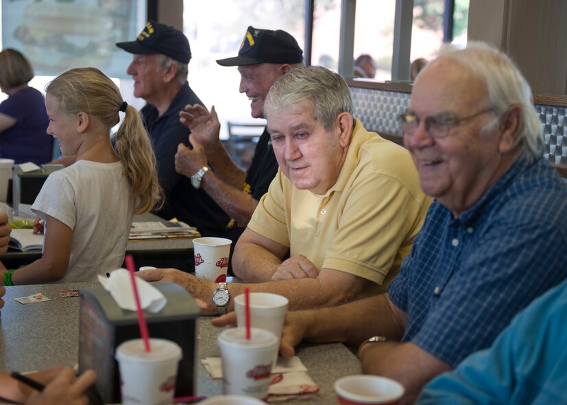 Retirees gather at a local restaurant in downtown Valdosta, Ga., to reminisce about the ‘old days’ and when they used to be in the armed forces. Veterans ranking from brigadier general to chief master sergeant visit nearly every day to share stories, joke, bicker and laugh about anything and everything. (U.S. Air Force photo by Senior Airman Eileen Meier/Released) 