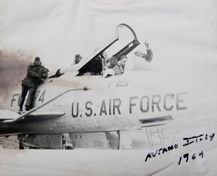 U.S. Air Force retired Master Sgt. Carl Hackworth performs a flight check on an F-100 Super Sabre with Tom Gerkin and two other Airmen at Aviano Air Base, Italy, in 1964. Gerkin was a previous supervisor of Hackworth’s and was the one who gave him his nickname, Hoss, after the character from the television show “Bonanza.” (Courtesy photo)