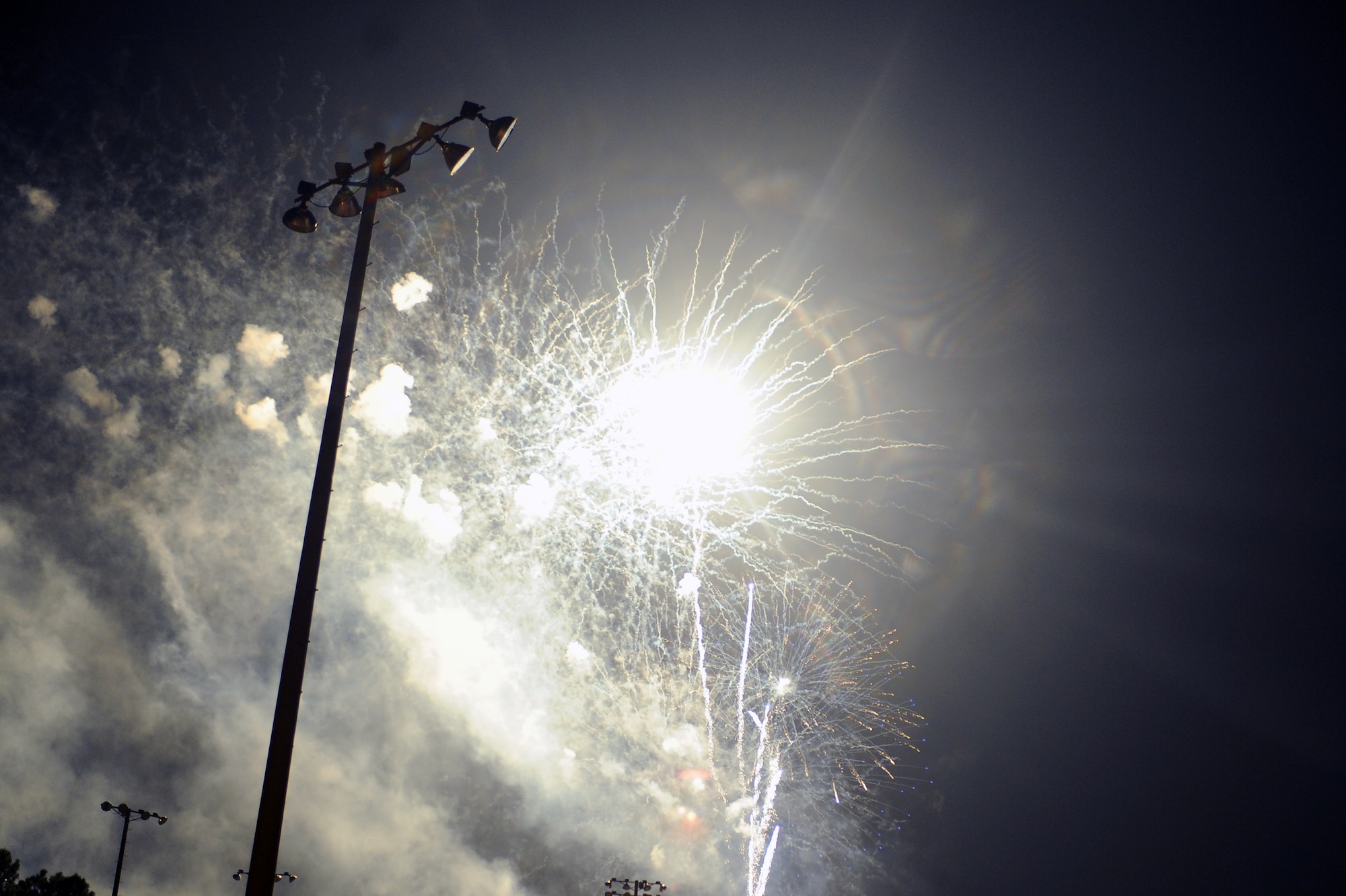 Fireworks illuminate the night sky on the eve of Independence Day over Seymour Johnson Air Force Base, N.C., July 3, 2012. The 15-minute fireworks extravaganza marked the finale of the day’s celebration. (U.S. Air Force photo/Airman 1st Class John Nieves Camacho/Released)