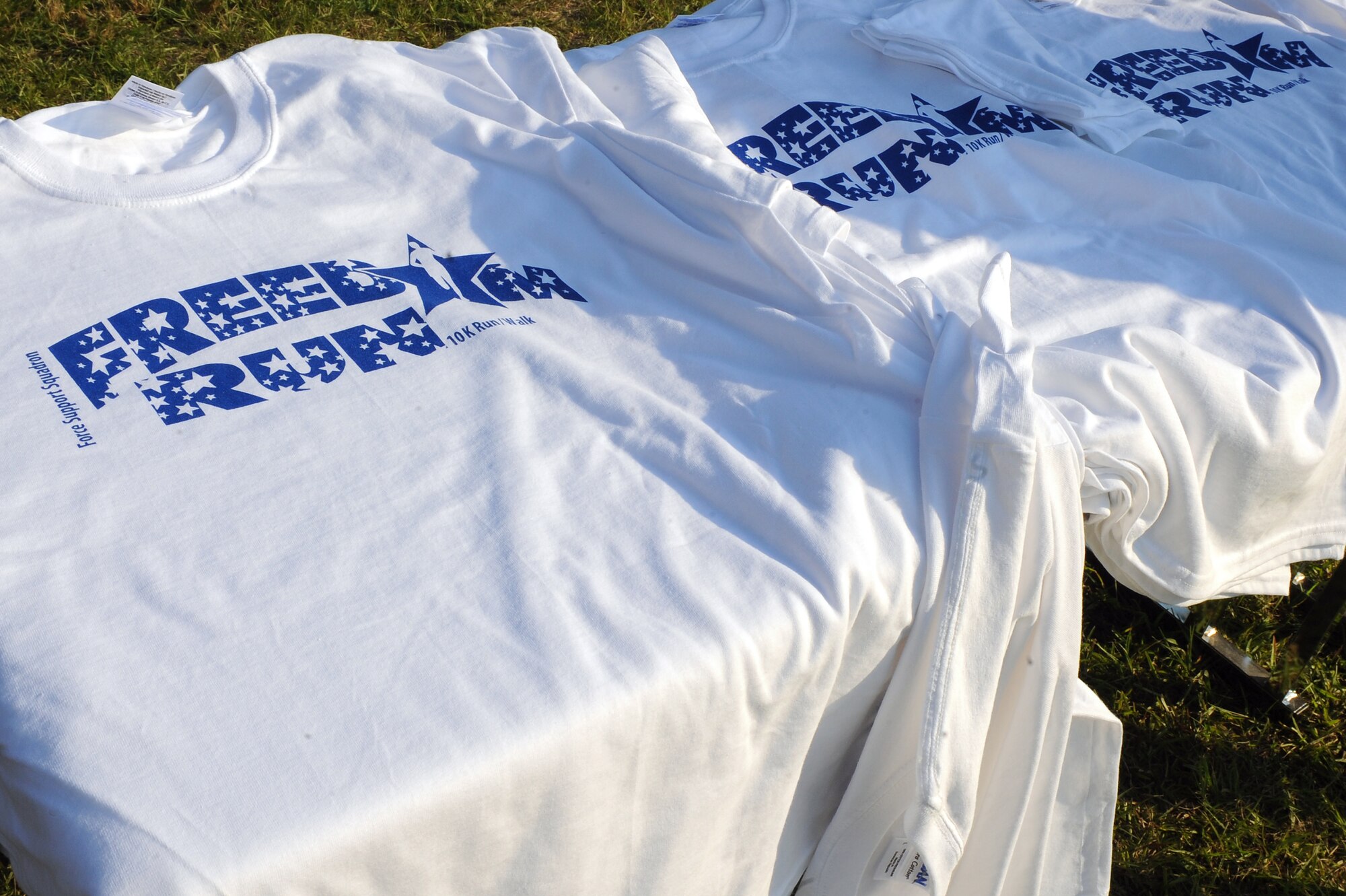 A freedom run was held on Perimeter Road to celebrate the Independence Day holiday on Seymour Johnson Air Force Base, N.C., June 29, 2012. The top five males and females for the 5k and top 15 males and females for the 10k received event t-shirts. (U.S. Air Force photo/Airman 1st Class John Nieves Camacho/Released)
