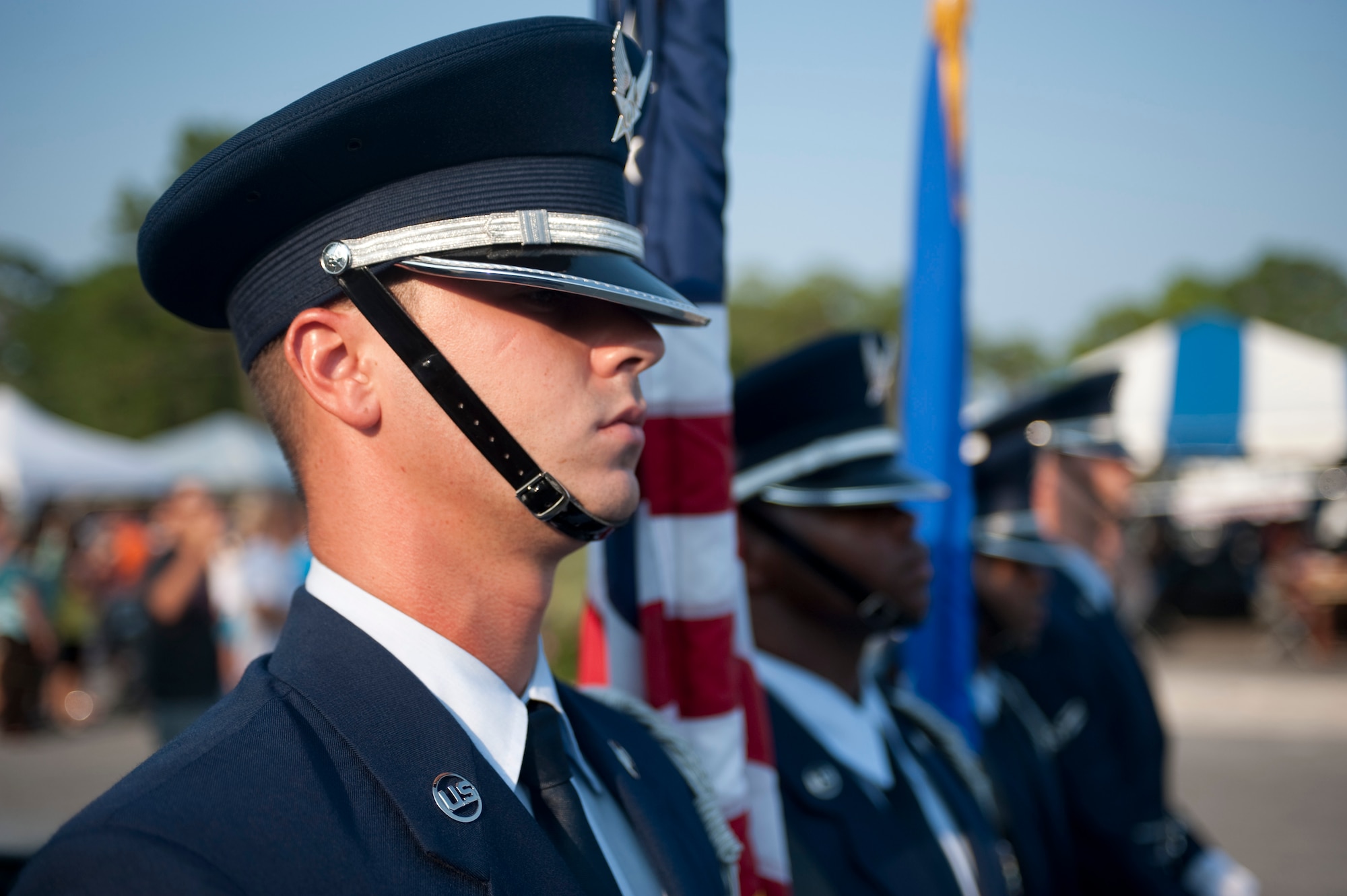 Members of 1st Special Operations Wing Honor Guard prepare to present the American flag during the Sound of Independence at the marina at Hurlburt Field, Fla., June 29, 2012. Thousands of Air Commandos and their families turned out for the holiday event. (U.S. Air Force photo / Airman 1st Class Hayden Hyatt) (RELEASED)