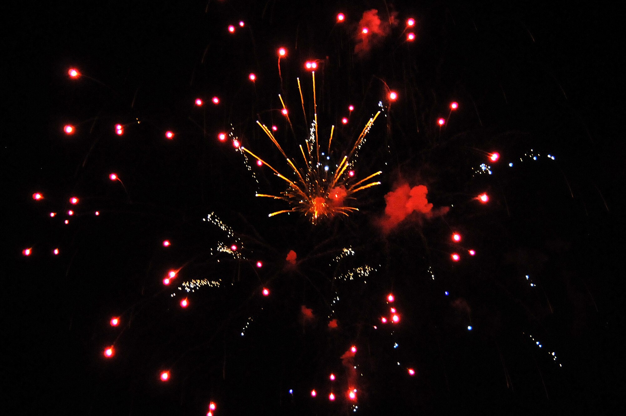 A fireworks display concludes the Independence Day events July 4, 2012 at Incirlik Air Base, Turkey. The Independence Day events at Incirlik also included a Strongman Competition and a concert from the American Idols Tour. (U.S. Air Force photo  by Senior Airman Marissa Tucker/Released)