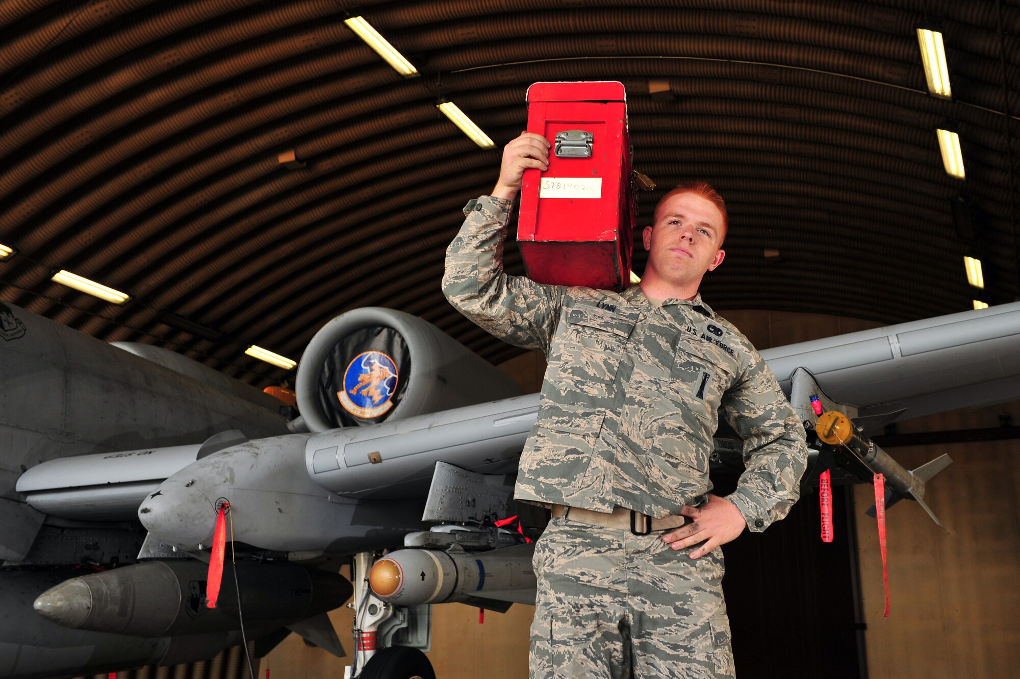 SPANGDAHLEM AIR BASE, Germany -- Airman 1st Class Sean Lynn, 52nd Aircraft Maintenance Squadron weapons load crew member is the Super Saber Performer for the week of July 5 – 11. (U.S. Air Force photo by Airman 1st Class Dillon Davis/ Released)