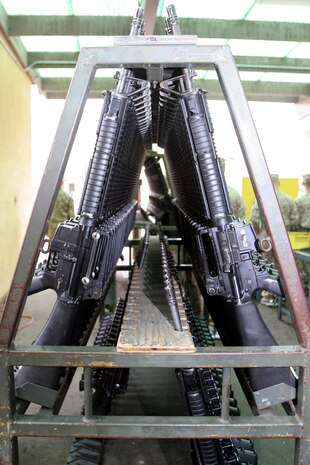 The M16-A4 service rifle is a light-weight, air-cooled, gas-operated, automatic weapon that recruits will use to learn dicipline through basic drill movements and the fundamentals of marksmanship throughout recruit training.