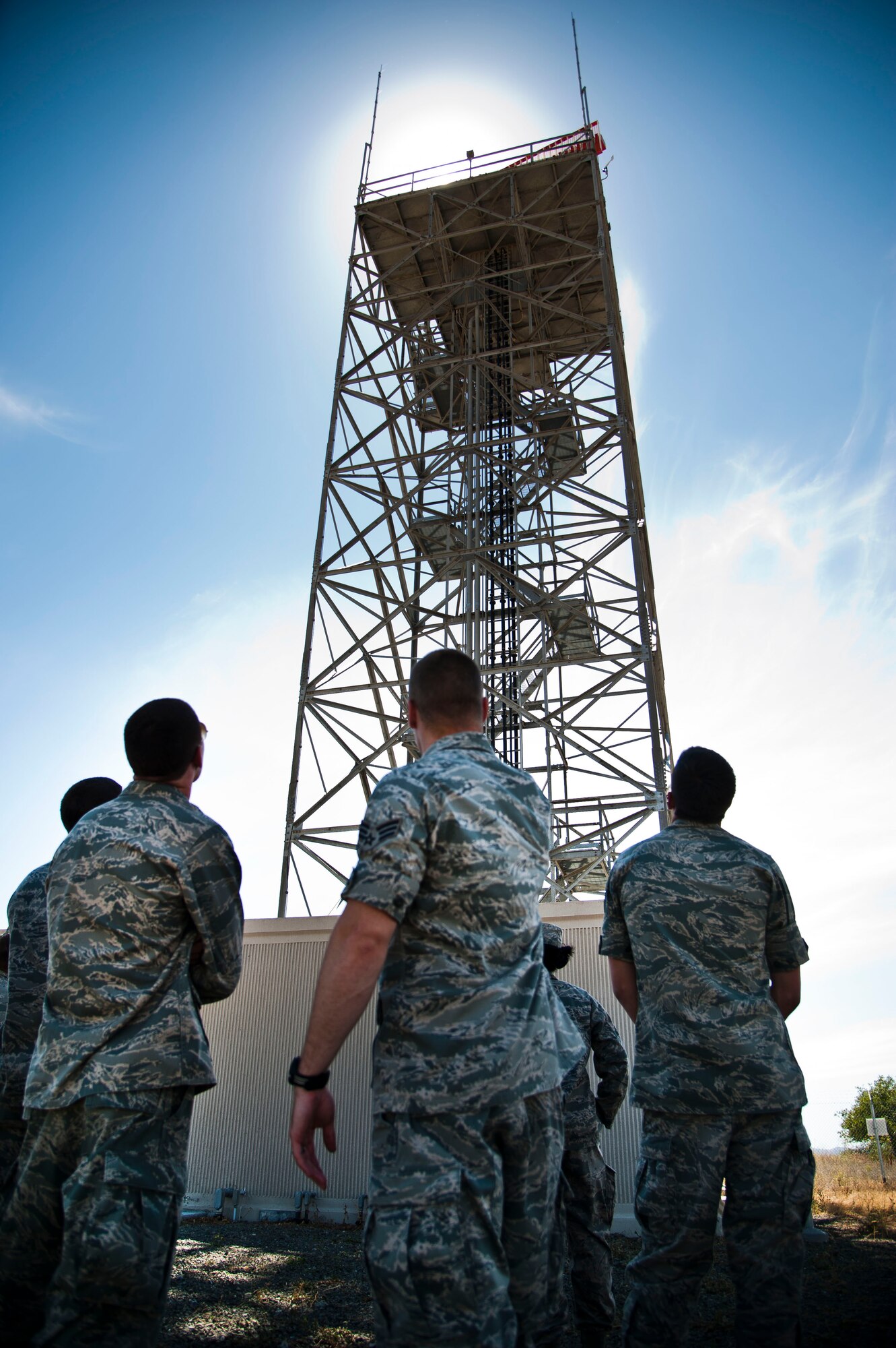 Senior Airman Taylor Neill, 60th Communications Squadron ground radar maintenance, briefs U.S. Air Force Academy Cadets about a Digital Airport Surveillance Radar tower on base Tuesday as part of Operation Air Force. The radar is capable of controlling aircraft up to 240 nautical miles. (U.S. Air Force photo/Airman 1st Class Nicole Leidholm)