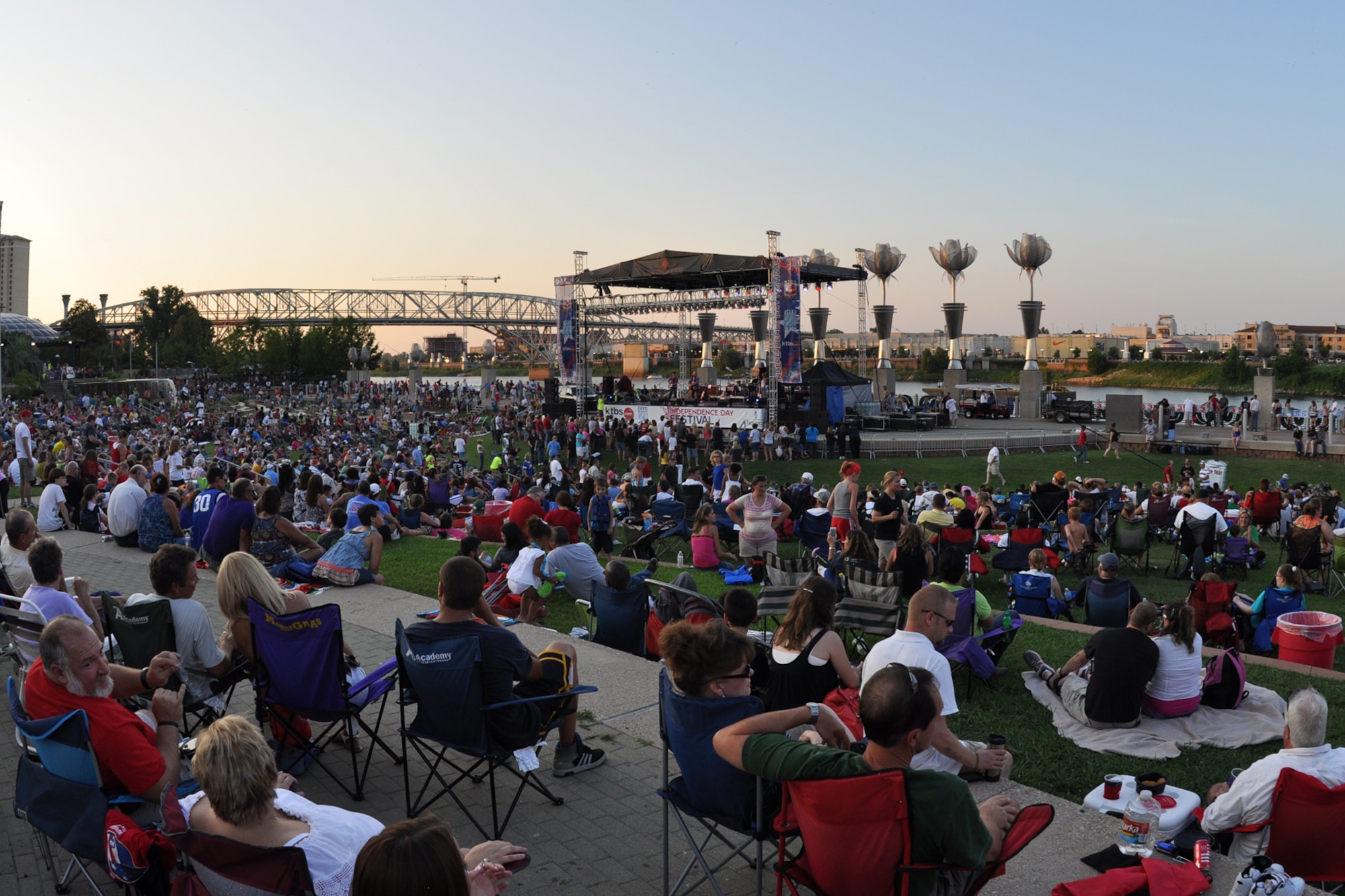 Thousands of people took part in the Independence Day celebration in Shreveport, La., July 4, 2012. The celebration at Riverview Park in downtown Shreveport featured many types of food and beverage vendors, a musical concert, fireworks, and a flyover by a B-52 Stratofortress from the 307th Bomb Wing at Barksdale Air Force Base. La. (U.S. Air Force photo by Master Sgt. Jeff Walston)