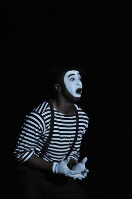 Senior Airman Charles Cooper, 86th Vehicle Readiness Squadron vehicle operator; Ramstein Air Base, Germany; performs an interpretive dance to the song “Grenade” by Bruno Mars dressed as a mime. (U.S. Air Force photo/John Turner)