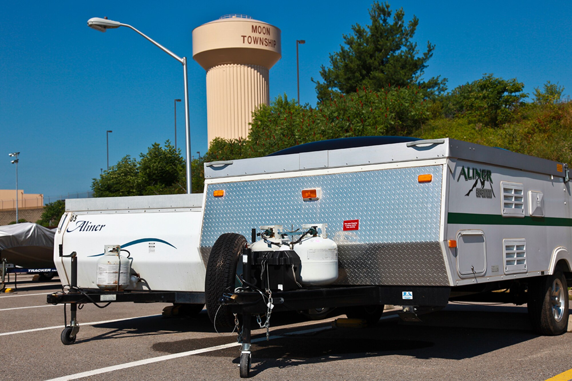 The Pittsburgh Air Reserve Station Outdoor Recreation Program parks their mobile rental equipment at the 911th Airlift Wing, Rocky Lane parking facility, July 2, 2012. Besides the rental of camping and boating equipment, the program also offers hiking, picnicking and sporting equipment. Please contact the 911th Fitness Center for any inquiries at 412-474-8245. (U.S. Air Force photo by Tech. Sgt. Ralph Van Houtem/Released)