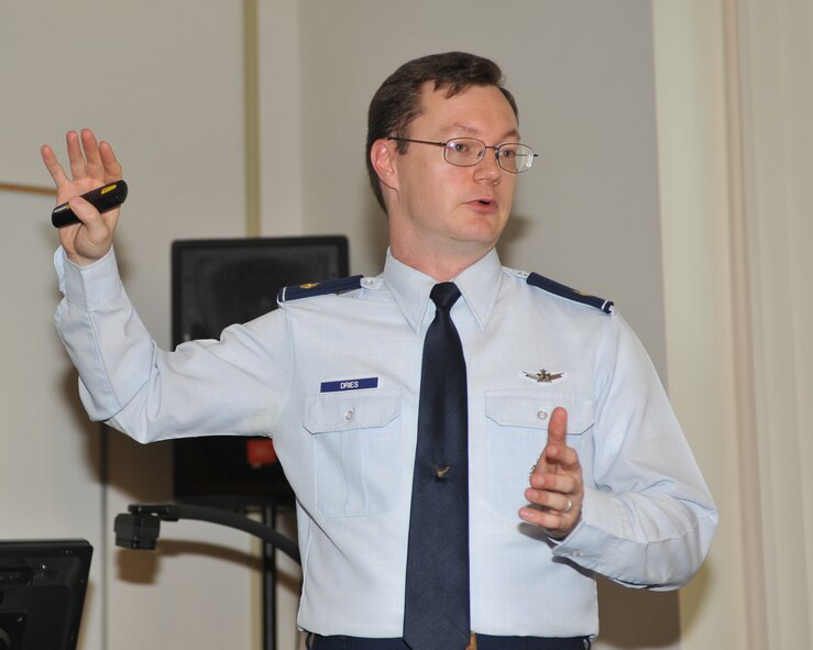 MINOT AIR FORCE BASE, N.D. -- The 91st Missile Wing Missile Operations Building was featured during the National Innovations in Climate and Energy efficiency event at Minot State University June 27 for its LEED Gold certification and sustainable energy innovative design. Maj. Andrew Dries, 91st Operations Support Squadron officer, represented the 91st MW during this event, and spoke of the building’s energy efficient qualities. (U.S. Air Force photo/Airman 1st Class Andrew Crawford)