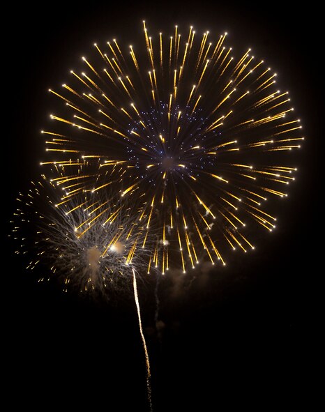 Fireworks light up the sky as Team Osan celebrates Independence Day, July 4, 2012, during the annual Liberty Fest. The 51st Force Support Squadron hosted various events throughout the day to include live bands, golf tournaments and a fireworks display. Traditional Korean performances and American food were also a part of festivities. (U.S. Air Force photo/Staff Sgt. Stefanie Torres)