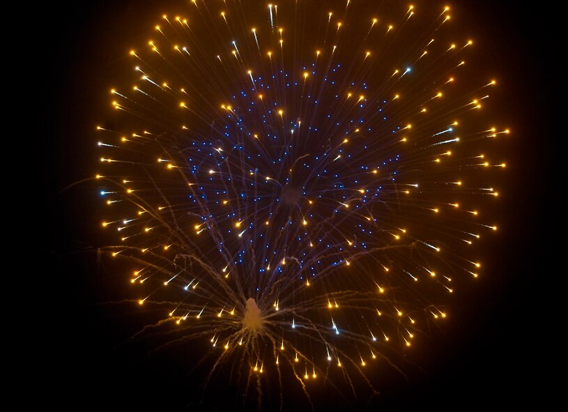 Fireworks light up the sky as Team Osan celebrates Independence Day, July 4, 2012, during the annual Liberty Fest. The 51st Force Support Squadron hosted various events throughout the day to include live bands, golf tournaments and a fireworks display. Traditional Korean performances and American food were also a part of festivities. (U.S. Air Force photo/Staff Sgt. Stefanie Torres)

