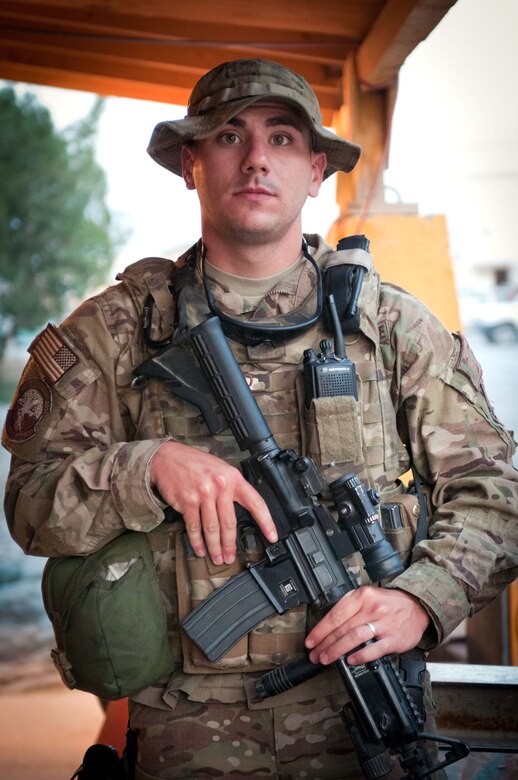 Senior Airman Jonathon Bussard, a native of Corcoran, Calif., serves with the 455th Expeditionary Security Force Squadron in eastern Afghanistan. Even though he was only in grade school during the 9/11 terrorist attacks, Bussard said they played a part in his decision to serve. (U.S. Army photo/Staff Sgt. Nick Morales)