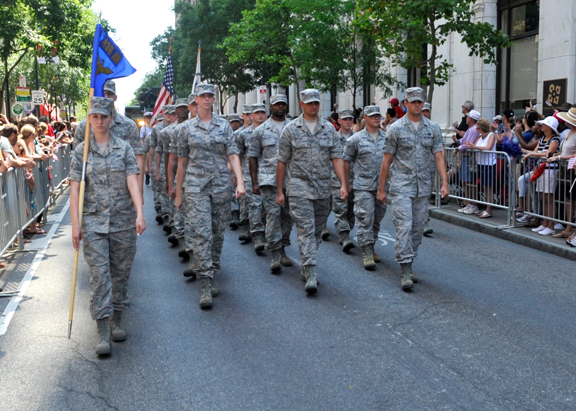 436th Airlift Wing members march in formation during the Independence Day Parade July 4, 2012, in Philadelphia, Pa. (U.S. Air Force photo by Tech. Sgt. Chuck Walker)